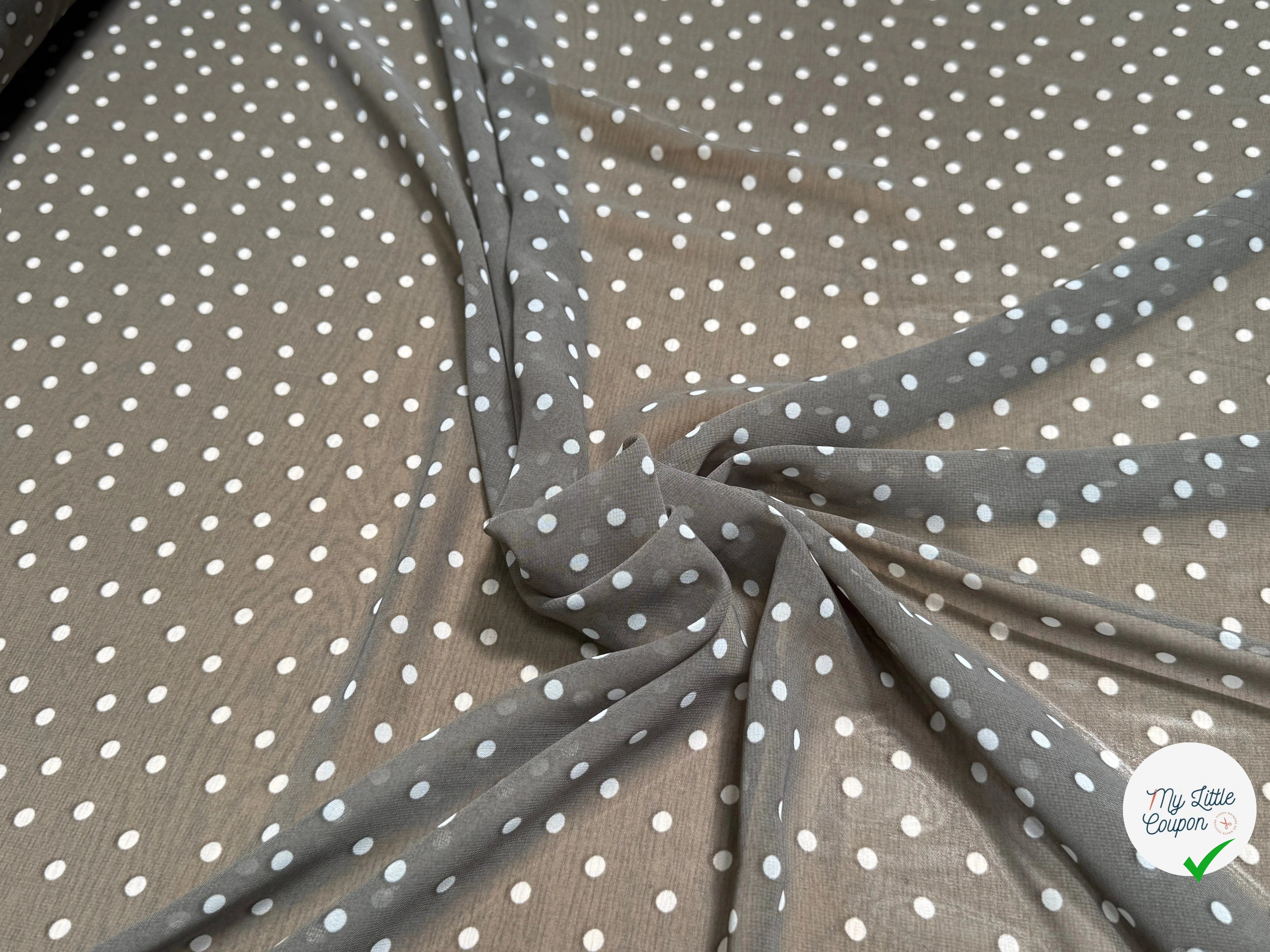 CREPE ULTRA FIN FOND GRIS FONCÉ POIS BLANC - My Little Coupon