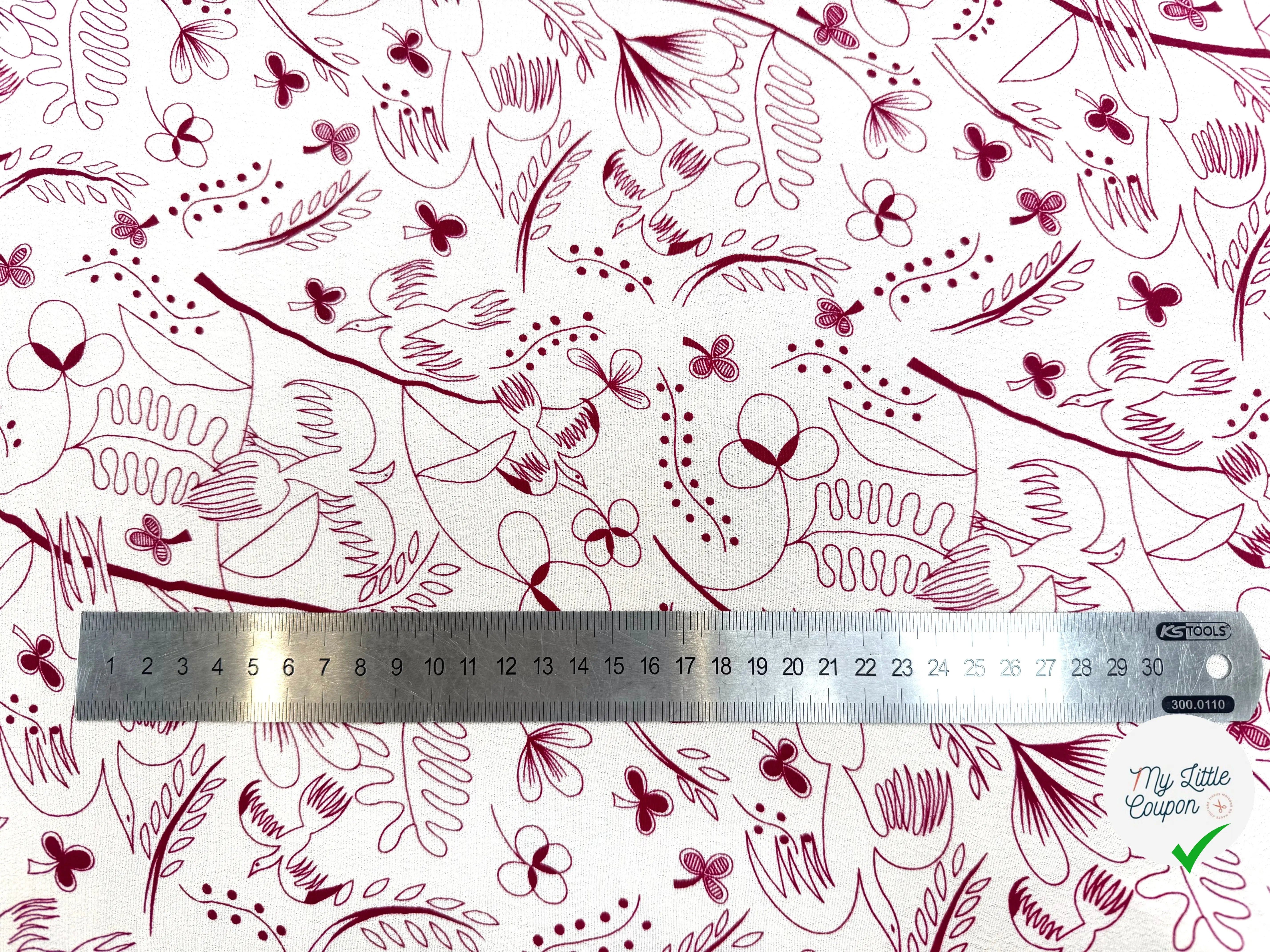 CRÊPE VISCOSE FOND BLANC MOTIFS COLOMBES ET TREFFLES ROSE - My Little Coupon