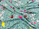 CREPE VISCOSE GÉOMETRIQUE VERT FORMES MULTICOLORES - My Little Coupon