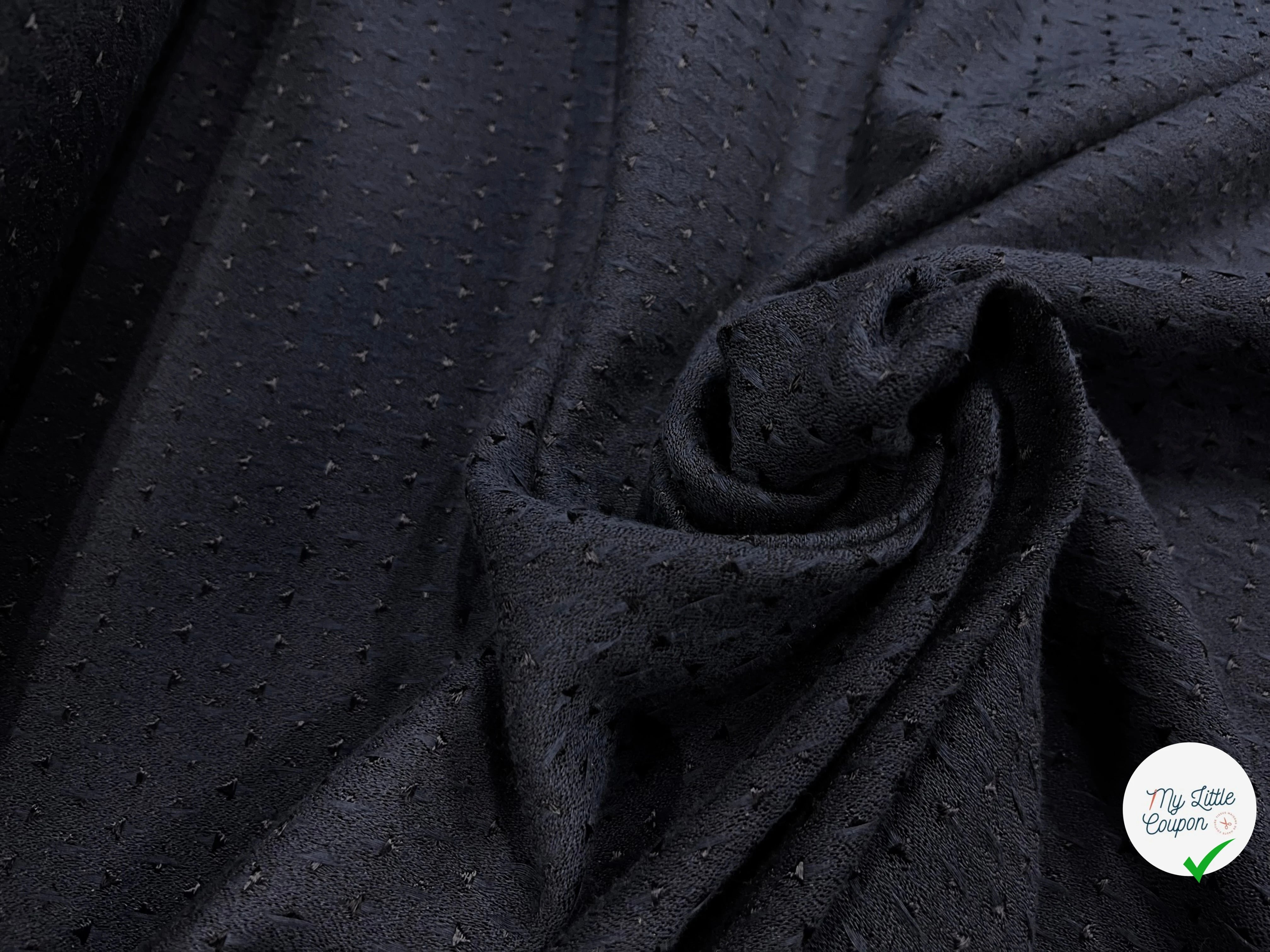 CREPE VISCOSE MOTIF TRIANGULAIRE JACQUARD NOIR MARINE - My Little Coupon