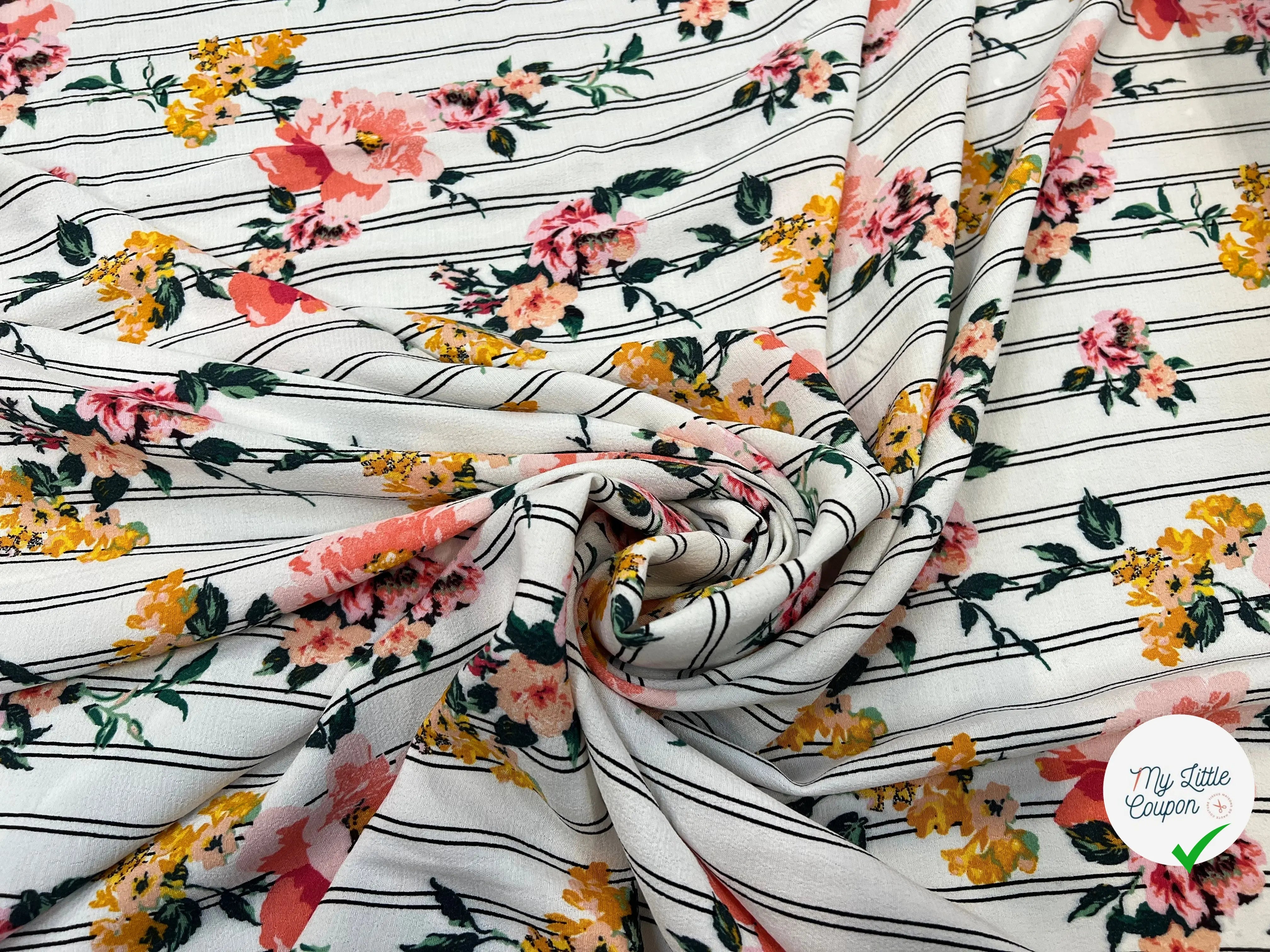 CREPE VISCOSE RAYURES & FLEURS MSO