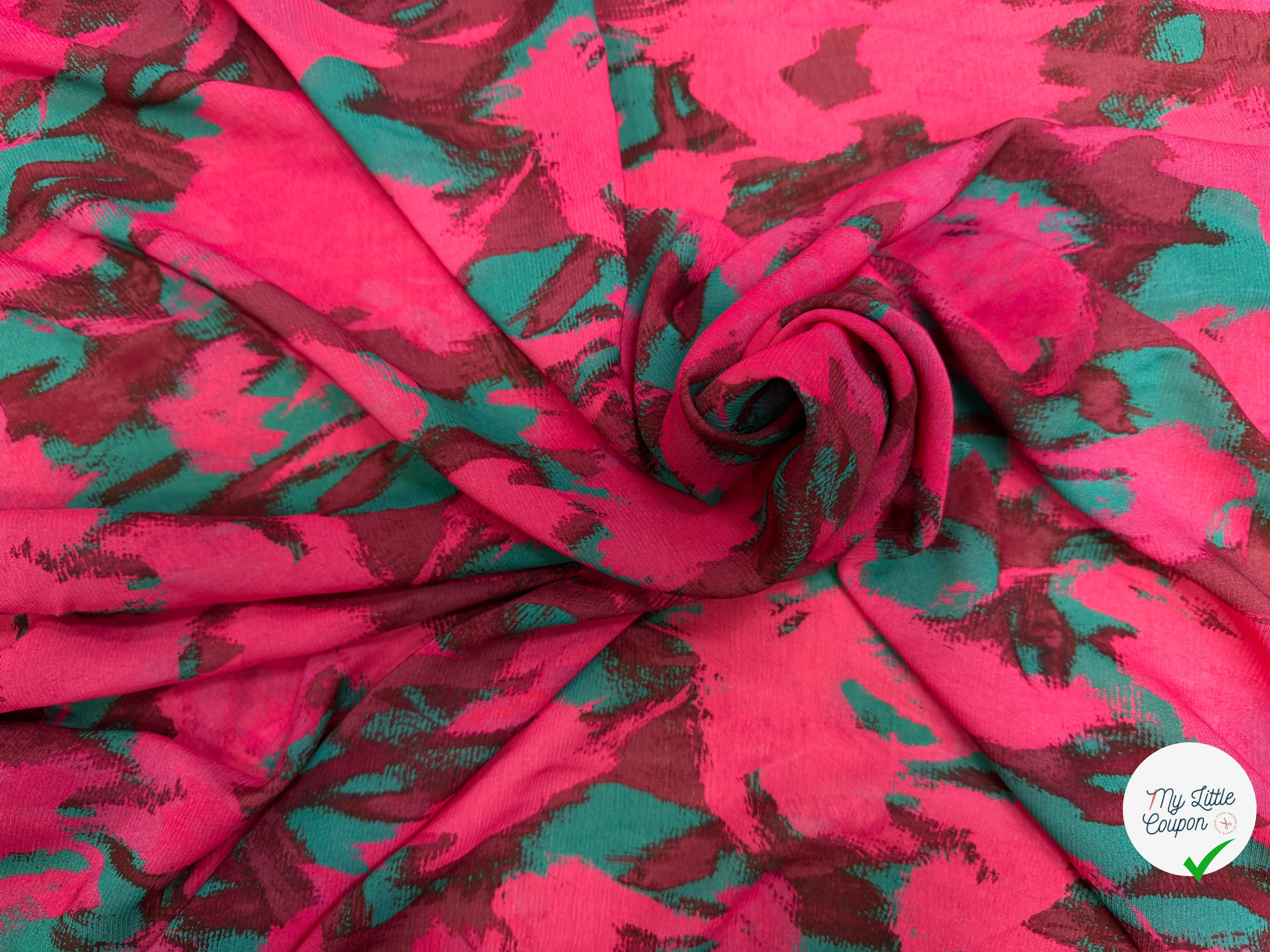 CREPE VISCOSE SOIE ROSE VERT SILK ERABLES - My Little Coupon