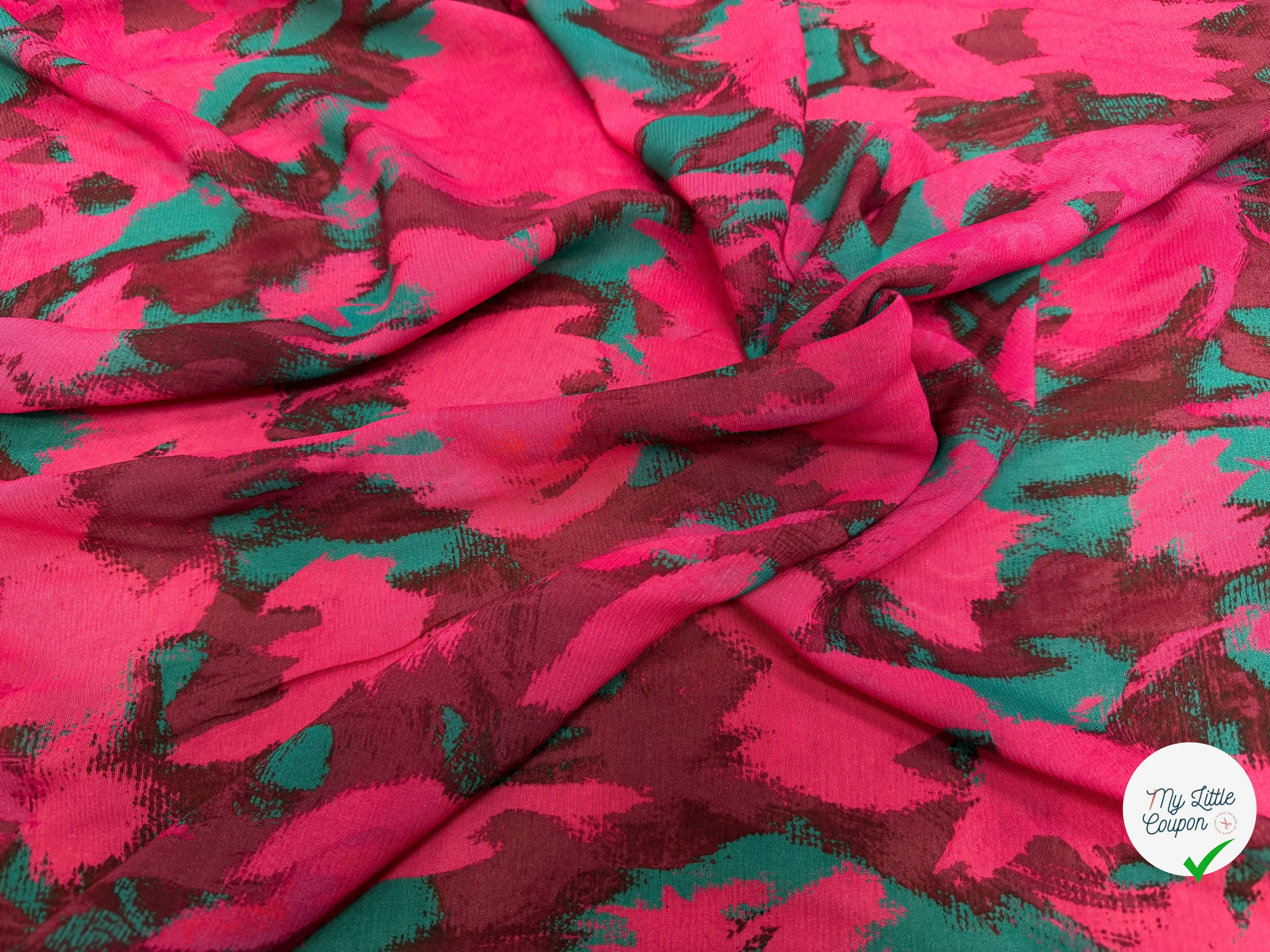 CREPE VISCOSE SOIE ROSE VERT SILK ERABLES - My Little Coupon