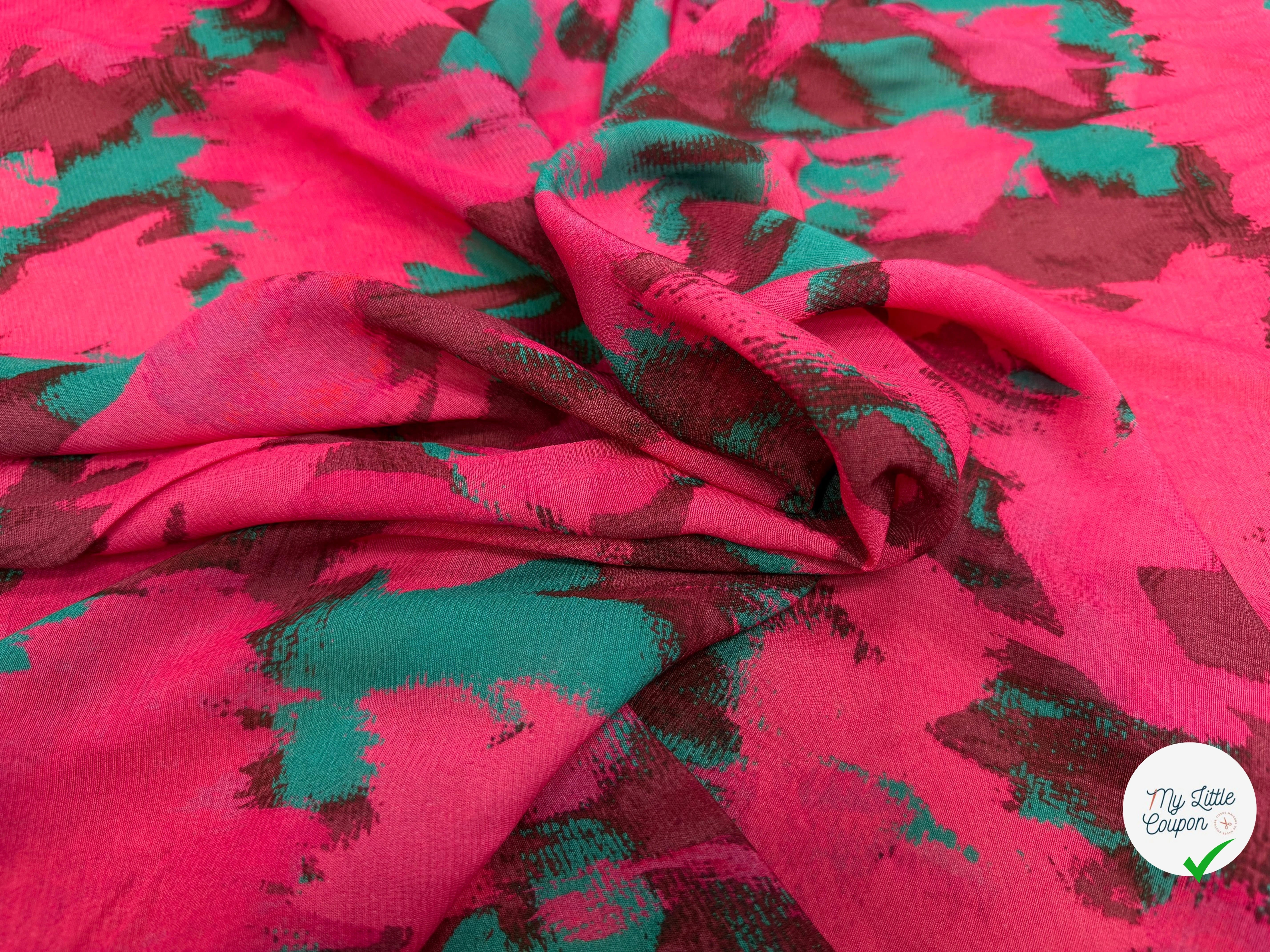 CREPE VISCOSE SOIE ROSE VERT SILK ERABLES - My Little Coupon
