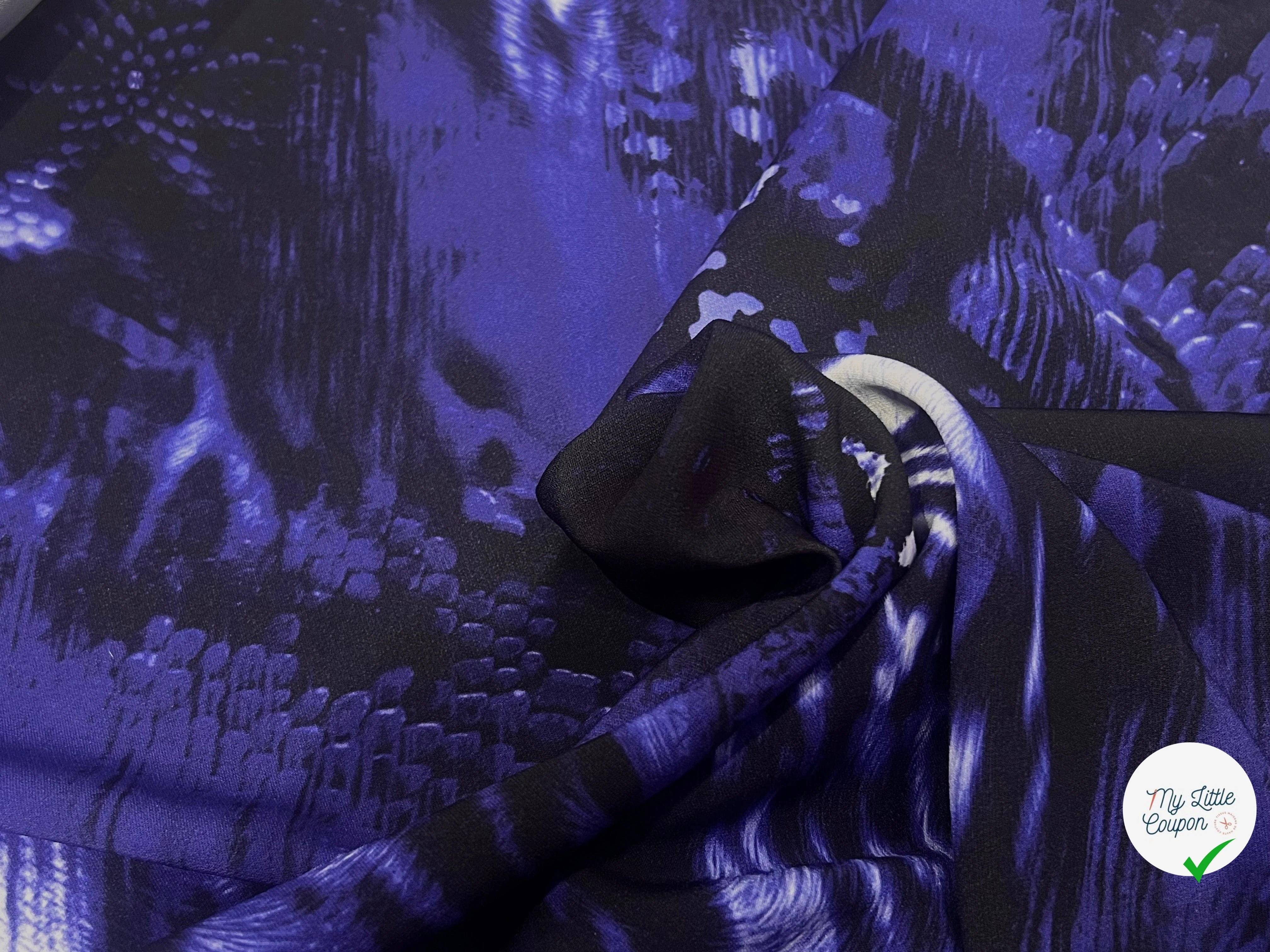 CREPE VISCOSE STRETCH OCEAN ABSTRAIT BLEU NOIR - My Little Coupon