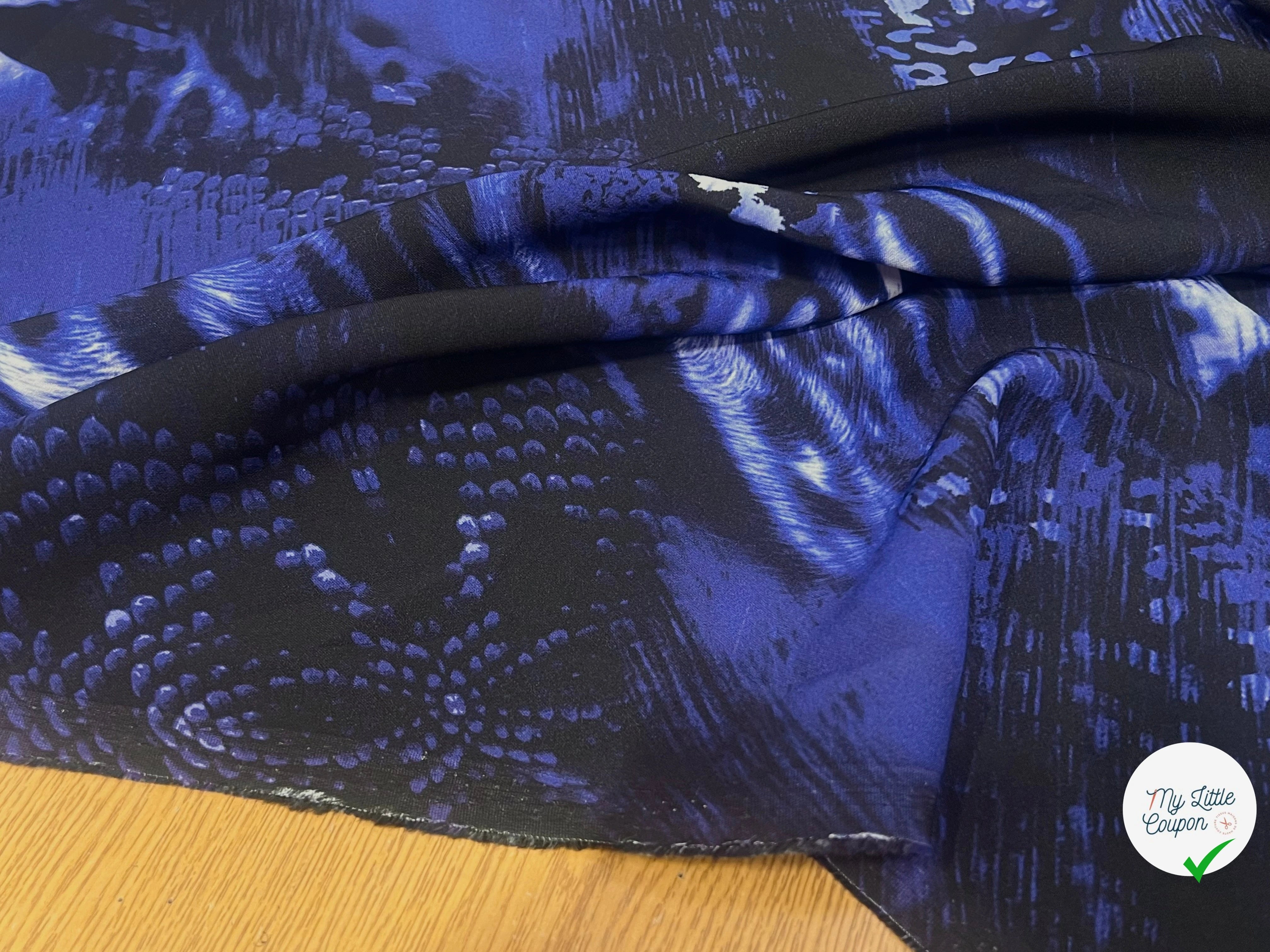 CREPE VISCOSE STRETCH OCEAN ABSTRAIT BLEU NOIR - My Little Coupon