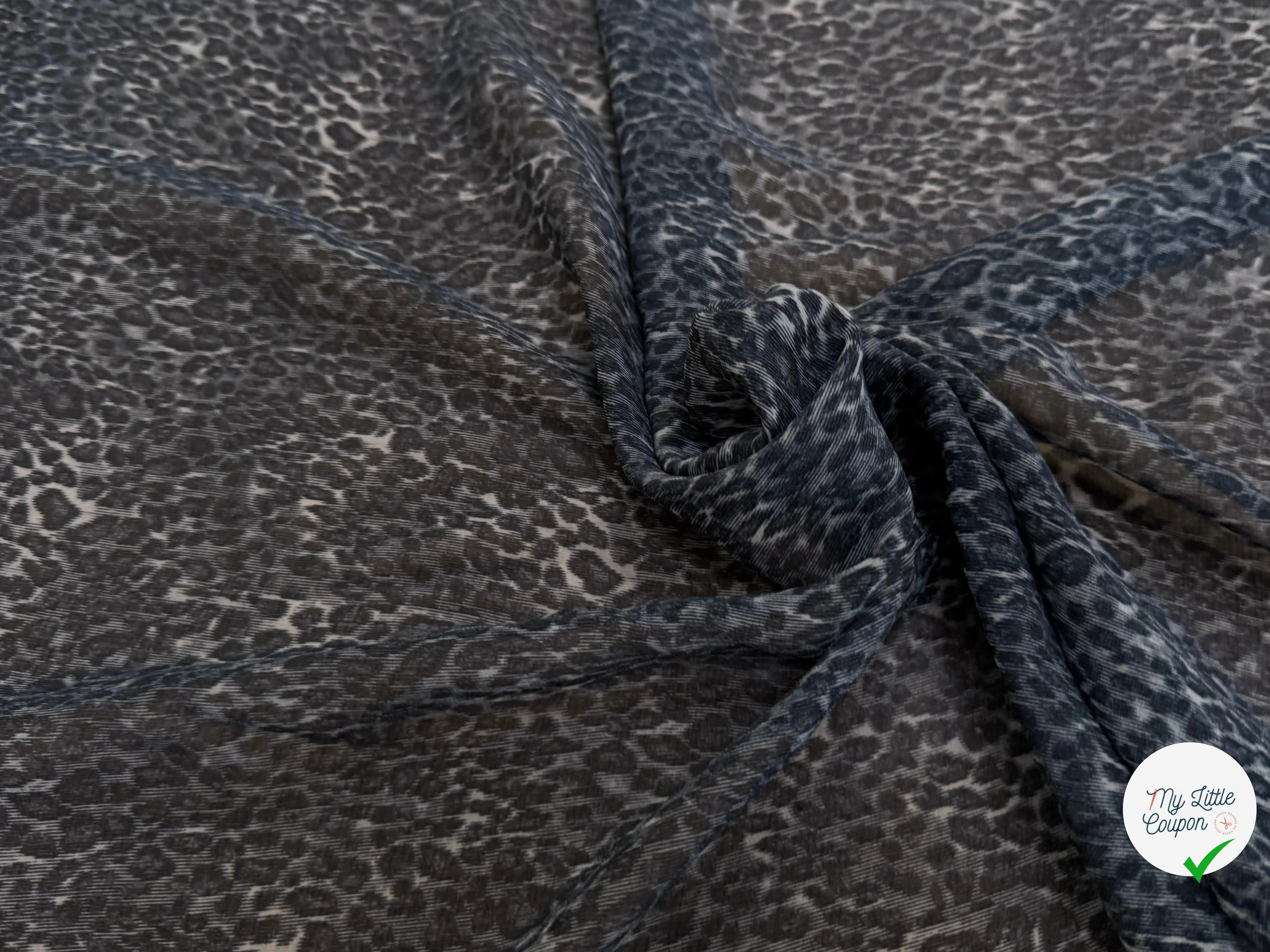 CREPON DE SOIE IMPRIMÉ LÉOPARD NAVY BEIGE - My Little Coupon