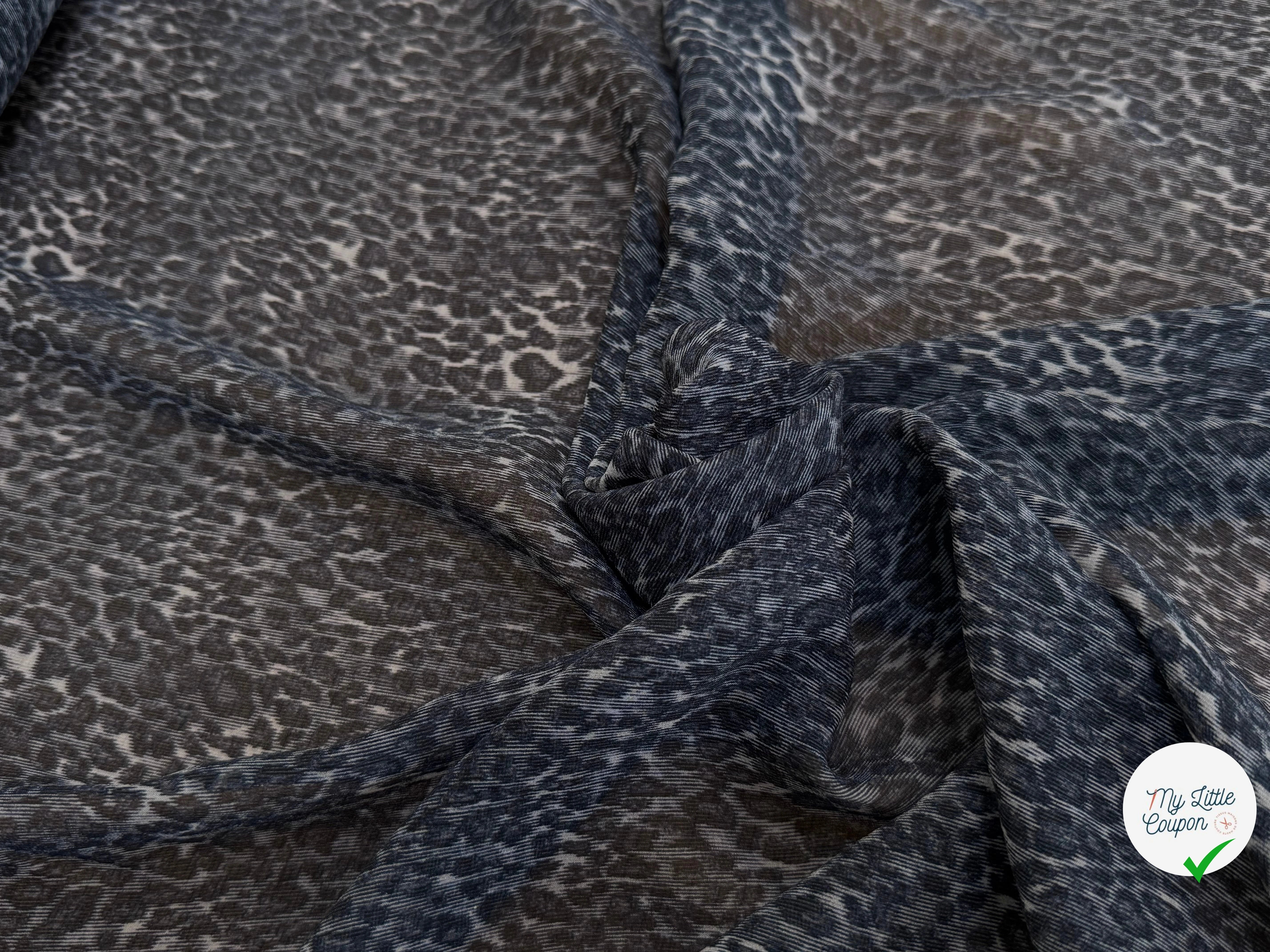 CREPON DE SOIE IMPRIMÉ LÉOPARD NAVY BEIGE - My Little Coupon