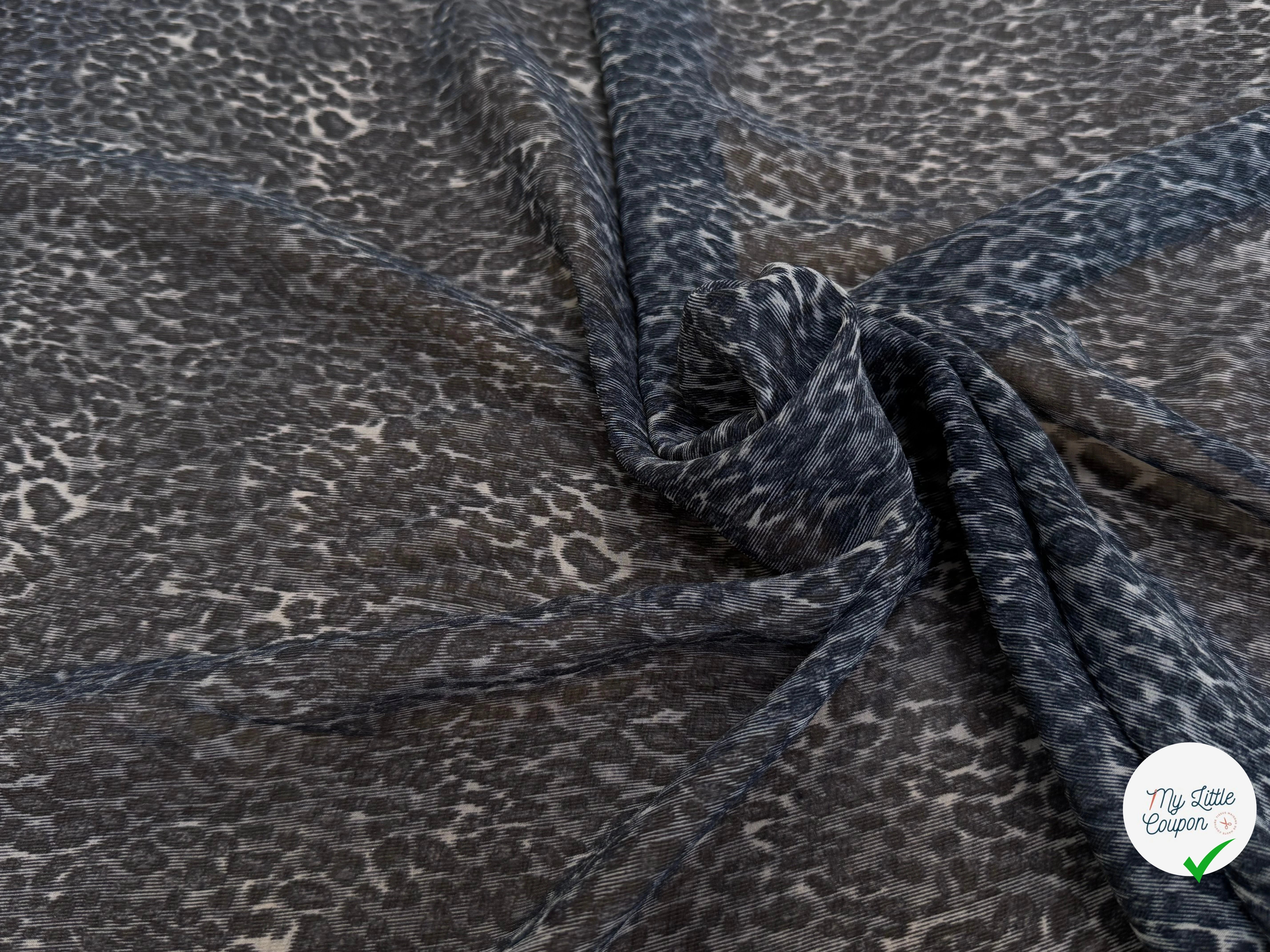 CREPON DE SOIE IMPRIMÉ LÉOPARD NAVY BEIGE - My Little Coupon