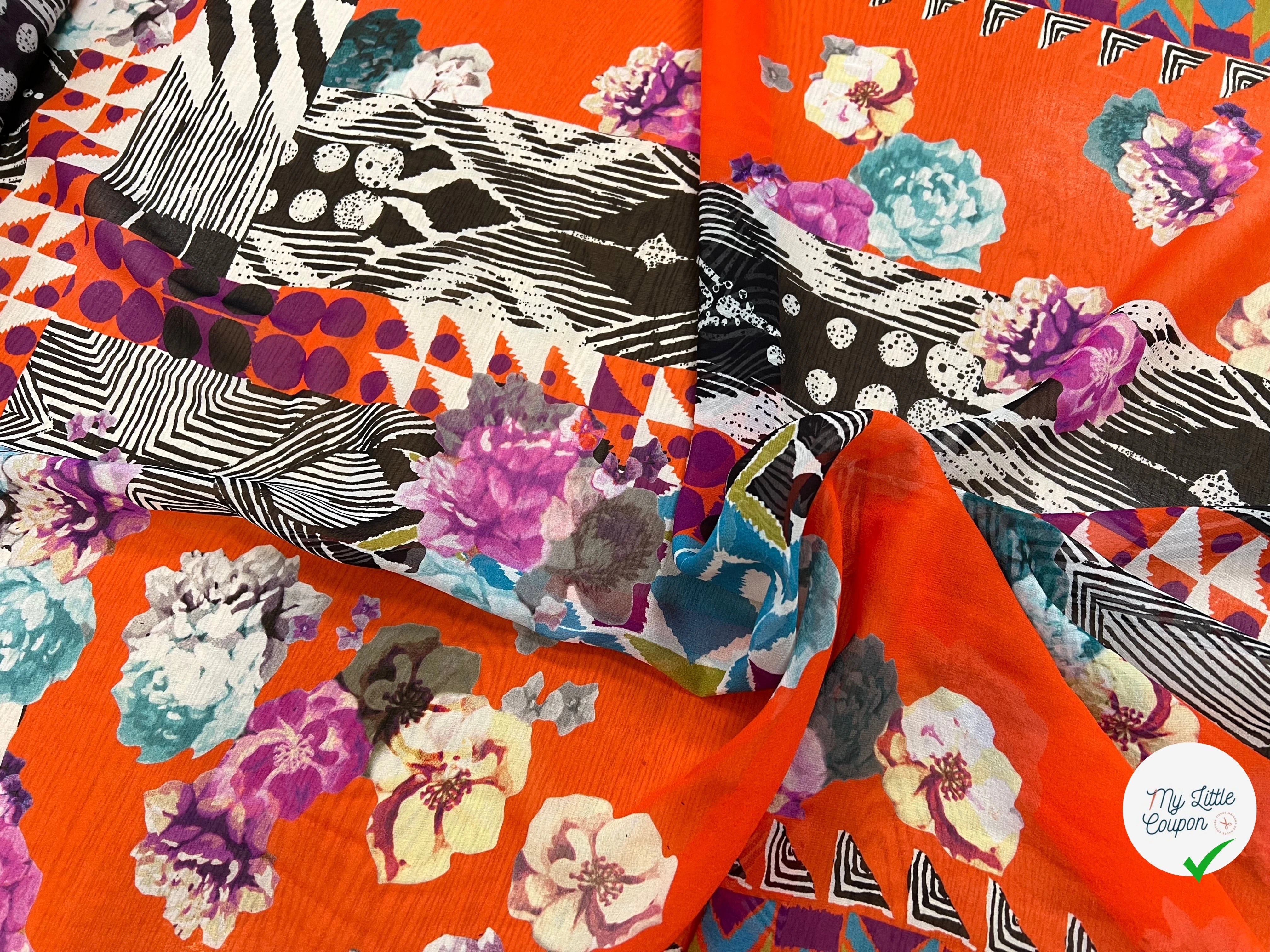 CRÈPON DE SOIE MOTIF GÉOMETRIQUE À FLEURS 142CM - My Little Coupon