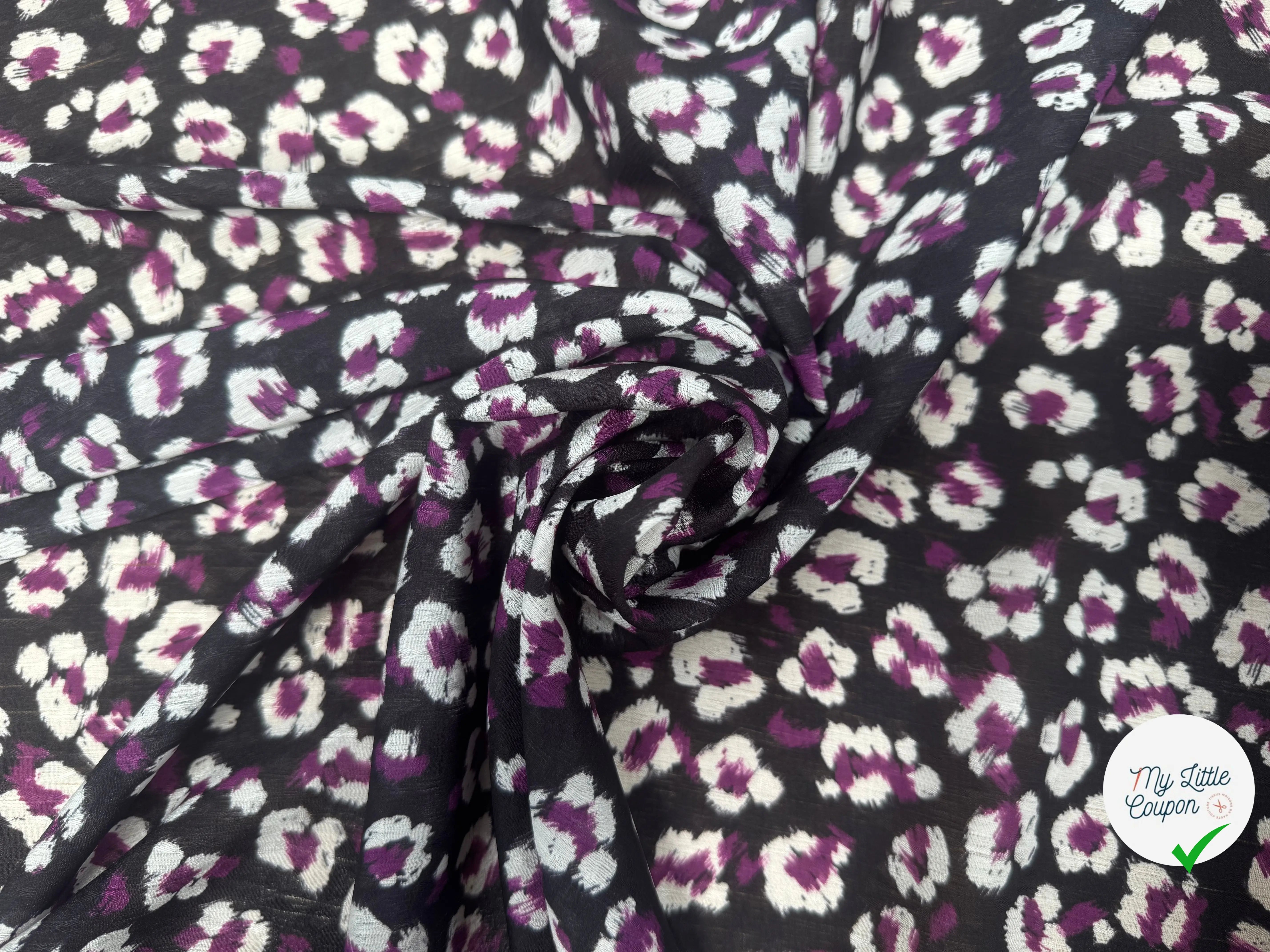 CREPON FOND NOIR FLEURS VIOLET ET BLANC - My Little Coupon