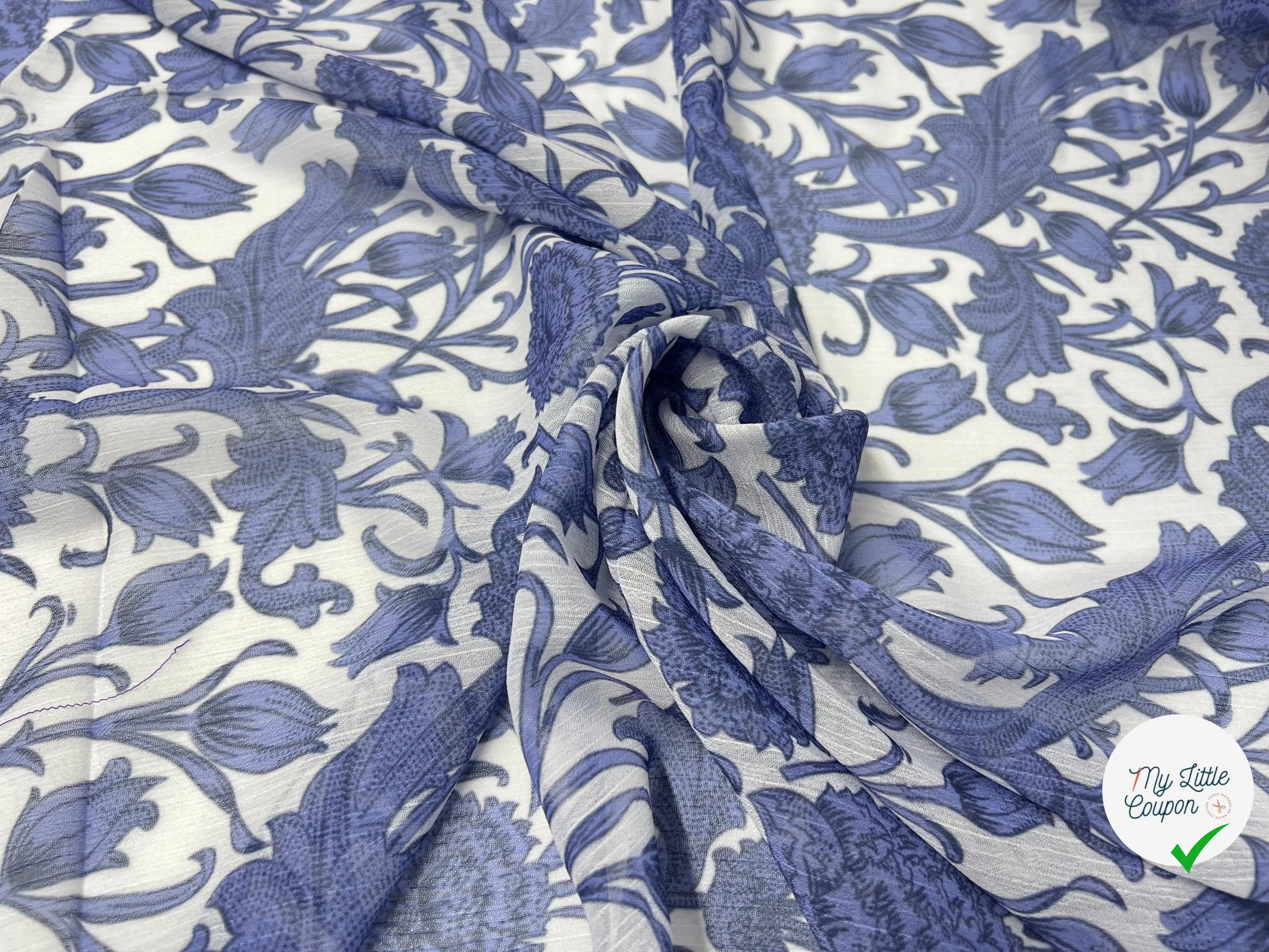 CRÉPON IMPRIMÉ ORNAMENT INDIGO - My Little Coupon - tissu - coudre