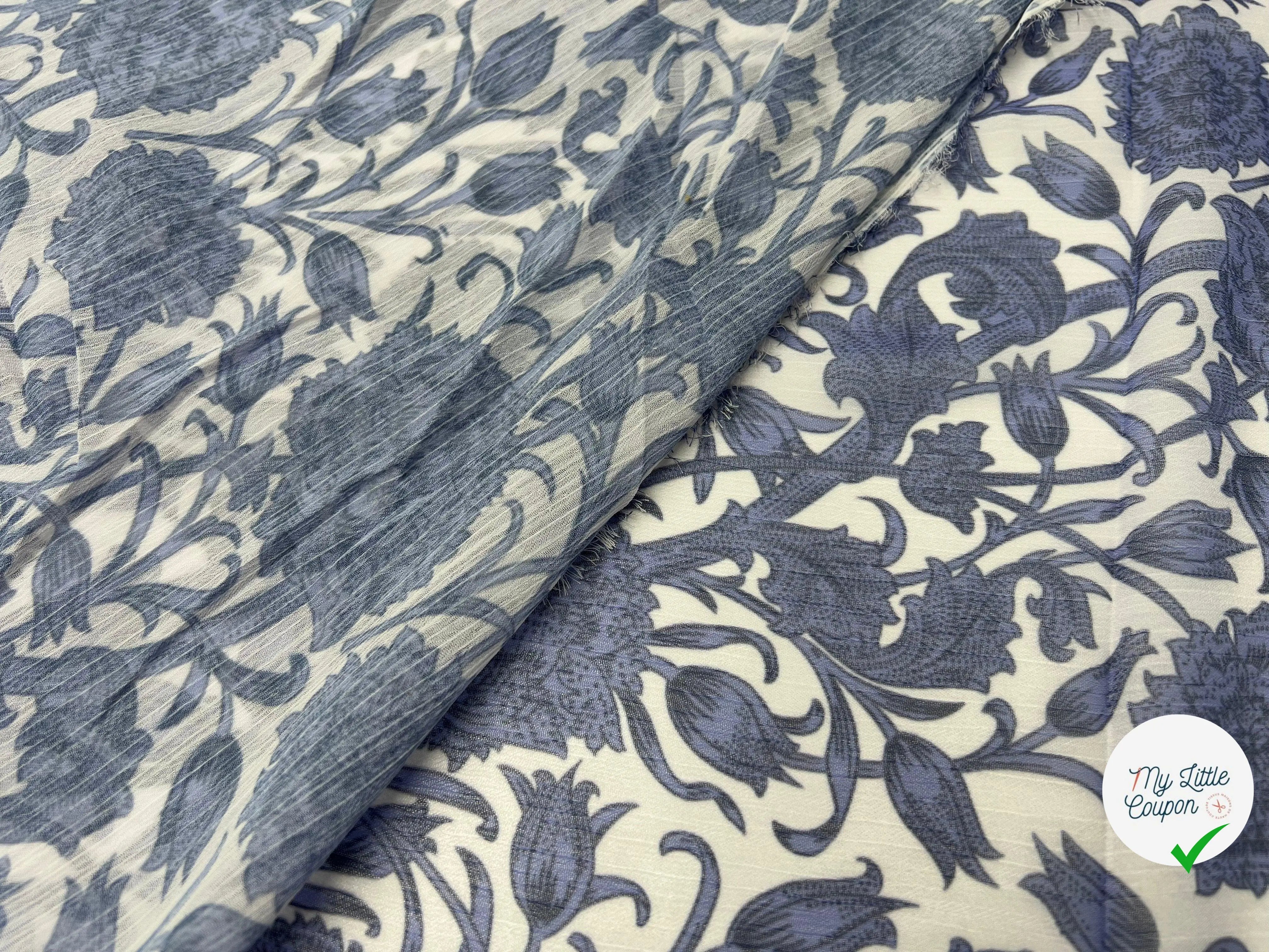 CRÉPON IMPRIMÉ ORNAMENT INDIGO - My Little Coupon - tissu - coudre