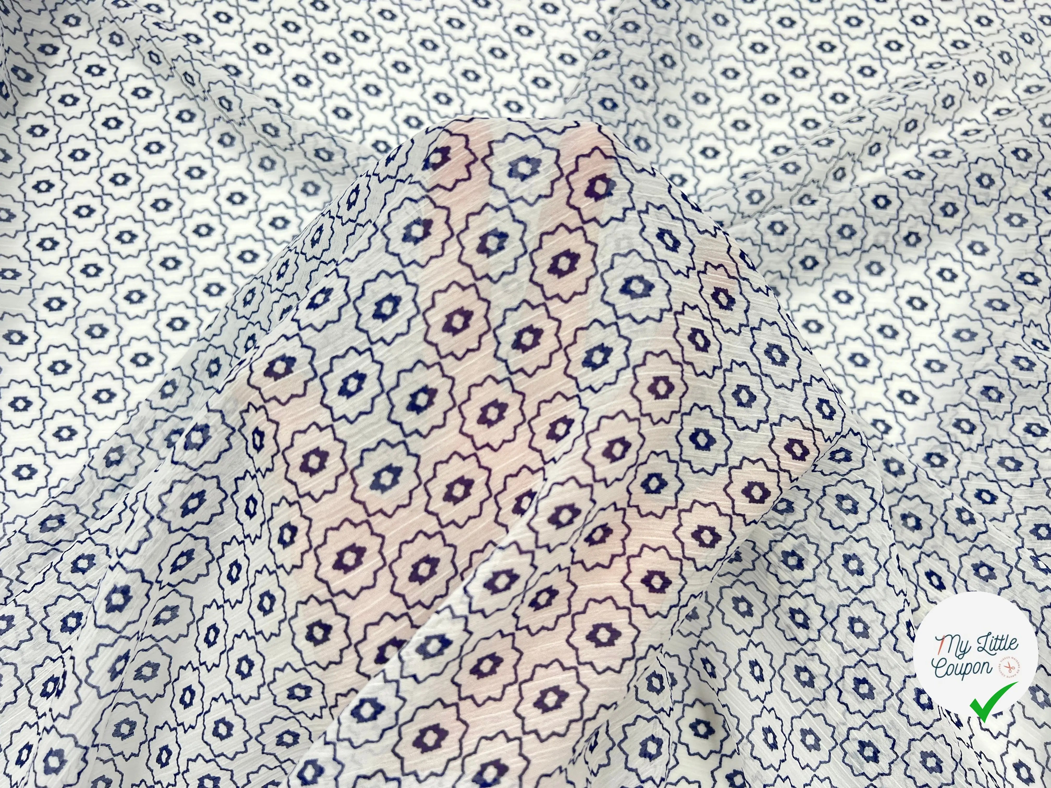 CRÉPON POLYESTER ROSACE INDIGO MLC INTERN