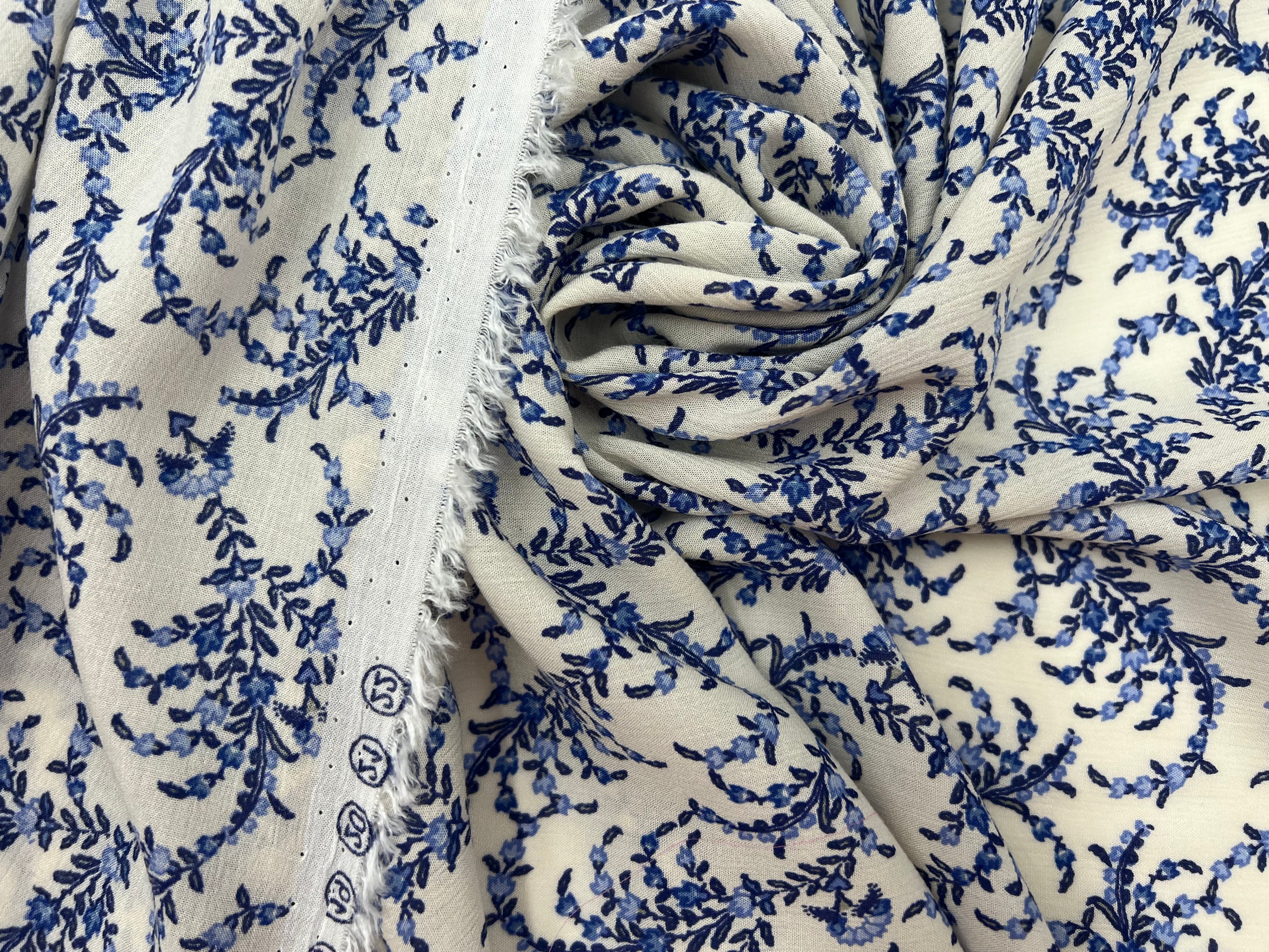 CRÊPON VISCOSE IMPRIMÉ FLORA PROVENZA BLEU MSO