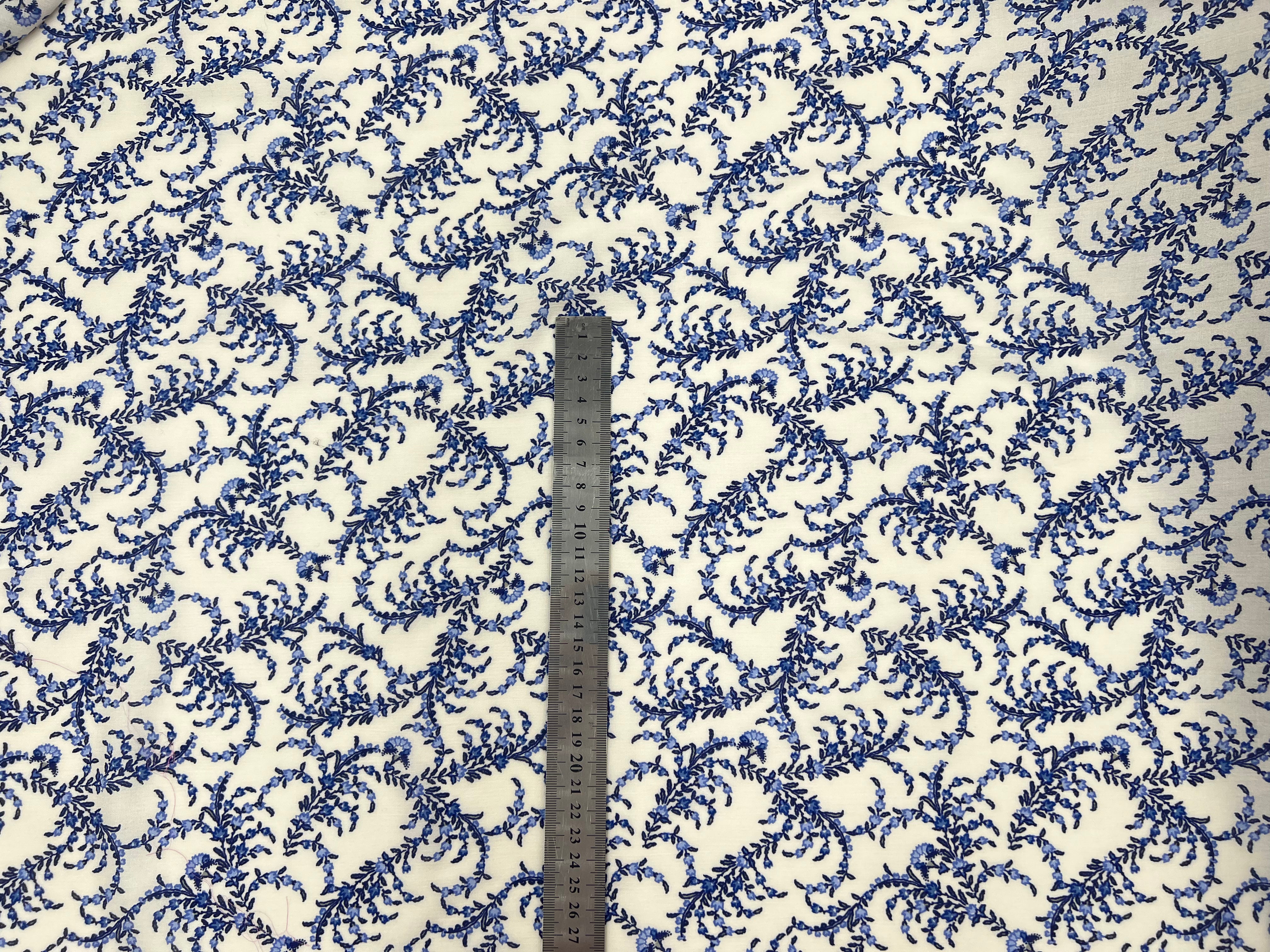 CRÊPON VISCOSE IMPRIMÉ FLORA PROVENZA BLEU MSO