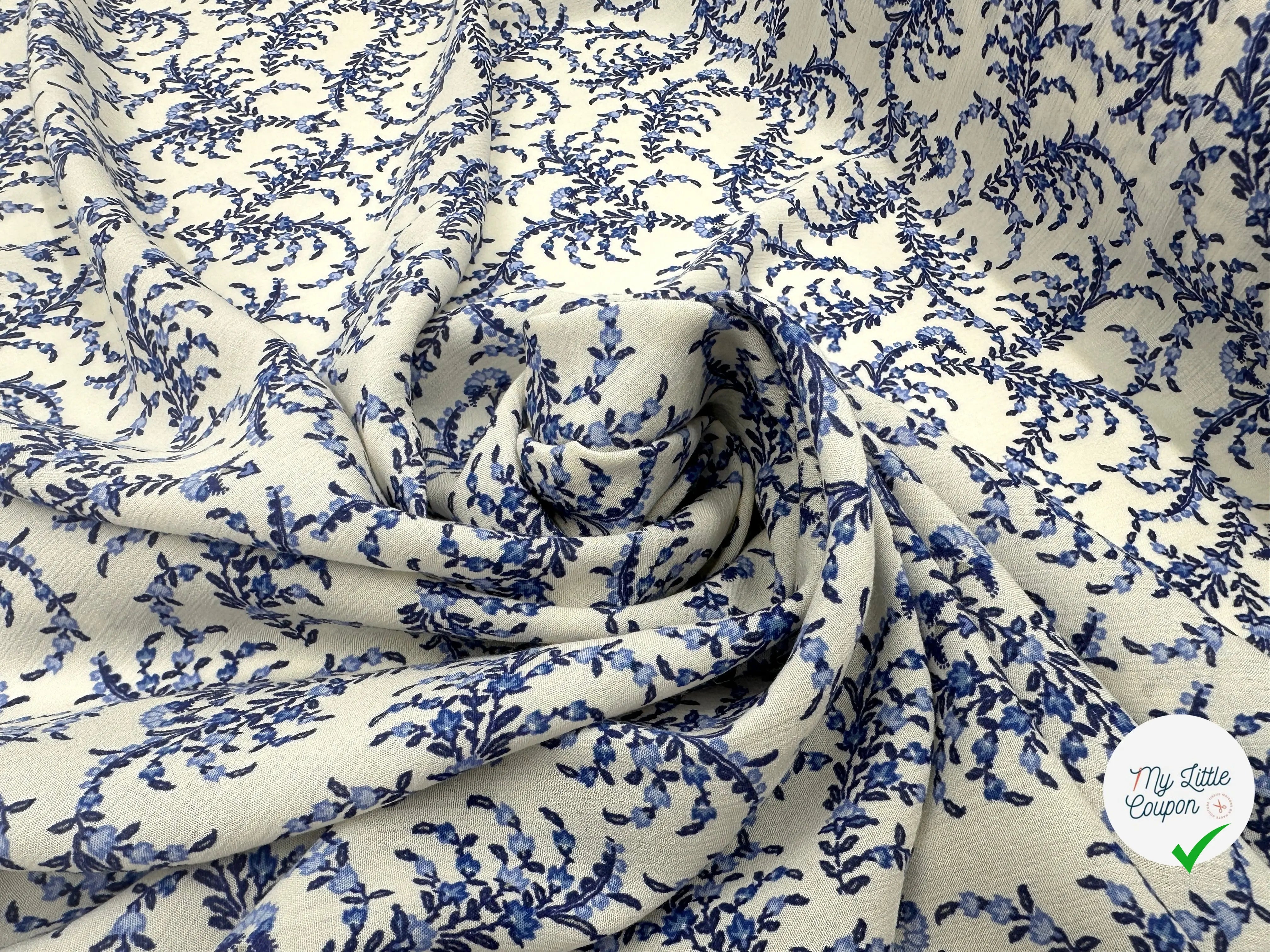 CRÊPON VISCOSE IMPRIMÉ FLORA PROVENZA BLEU MSO