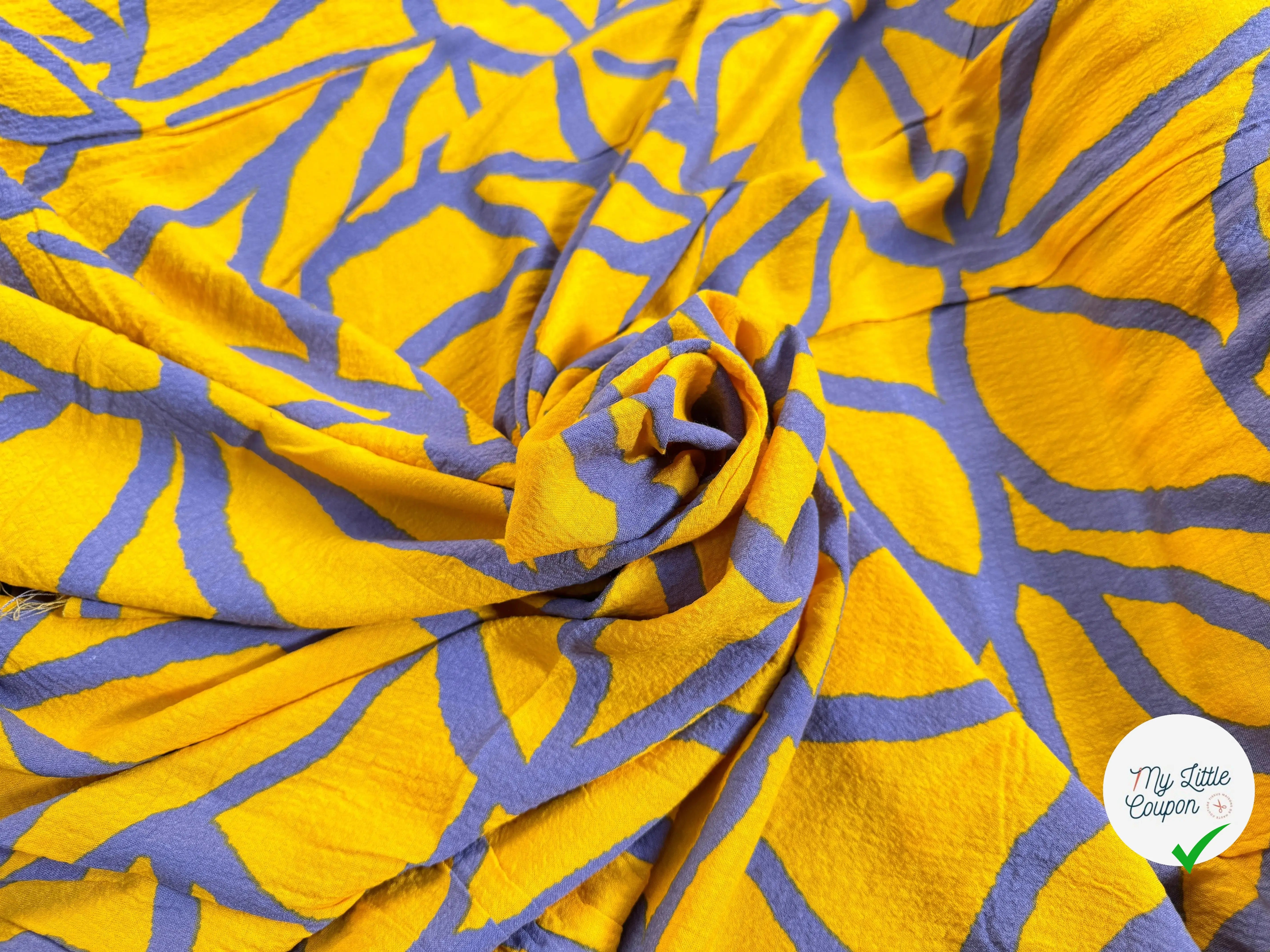 VISCOSE BUBBLE TISSU IMPRIMÉ ABSTRAIT JAUNE - My Little Coupon