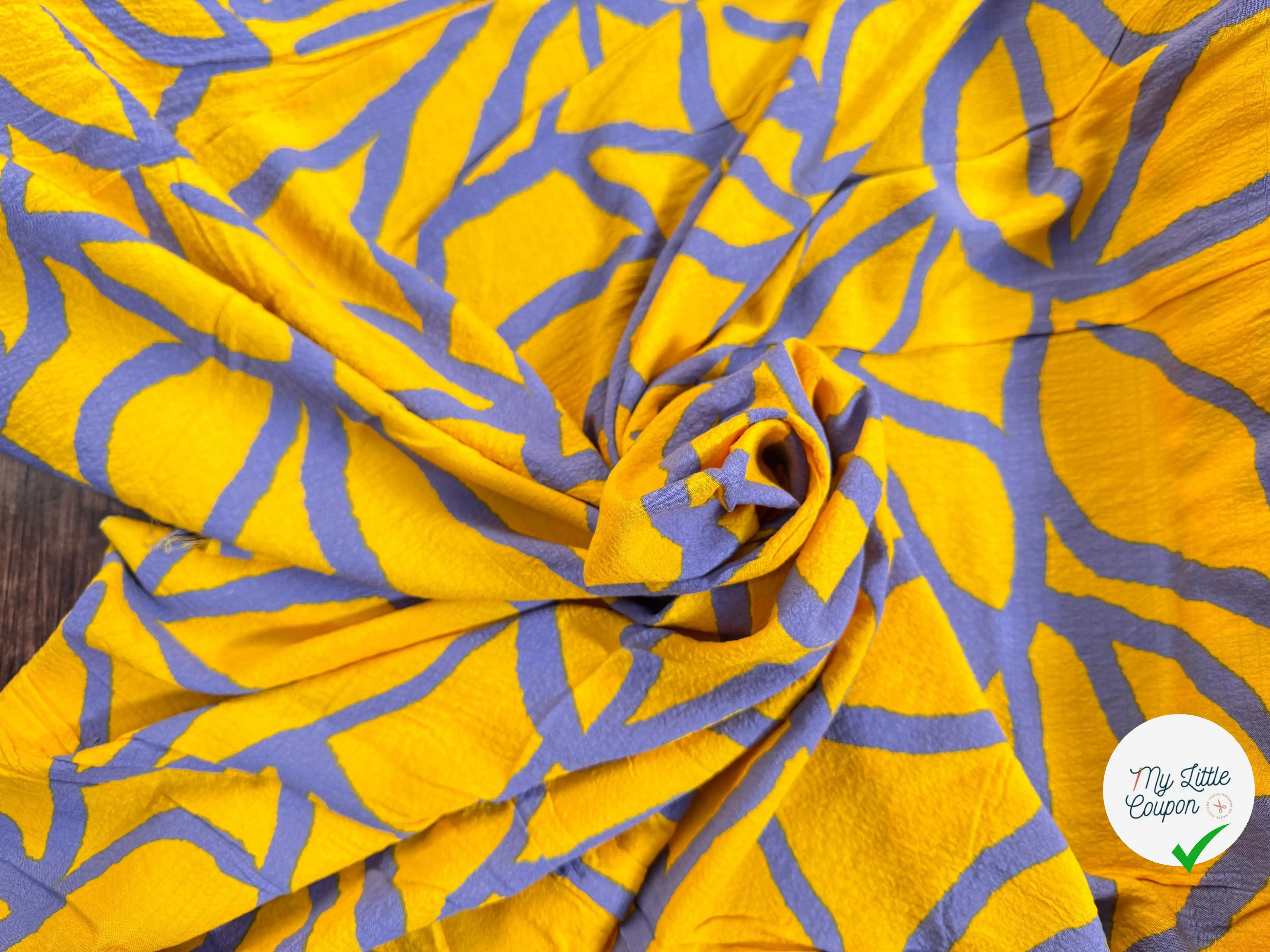 VISCOSE BUBBLE TISSU IMPRIMÉ ABSTRAIT JAUNE - My Little Coupon