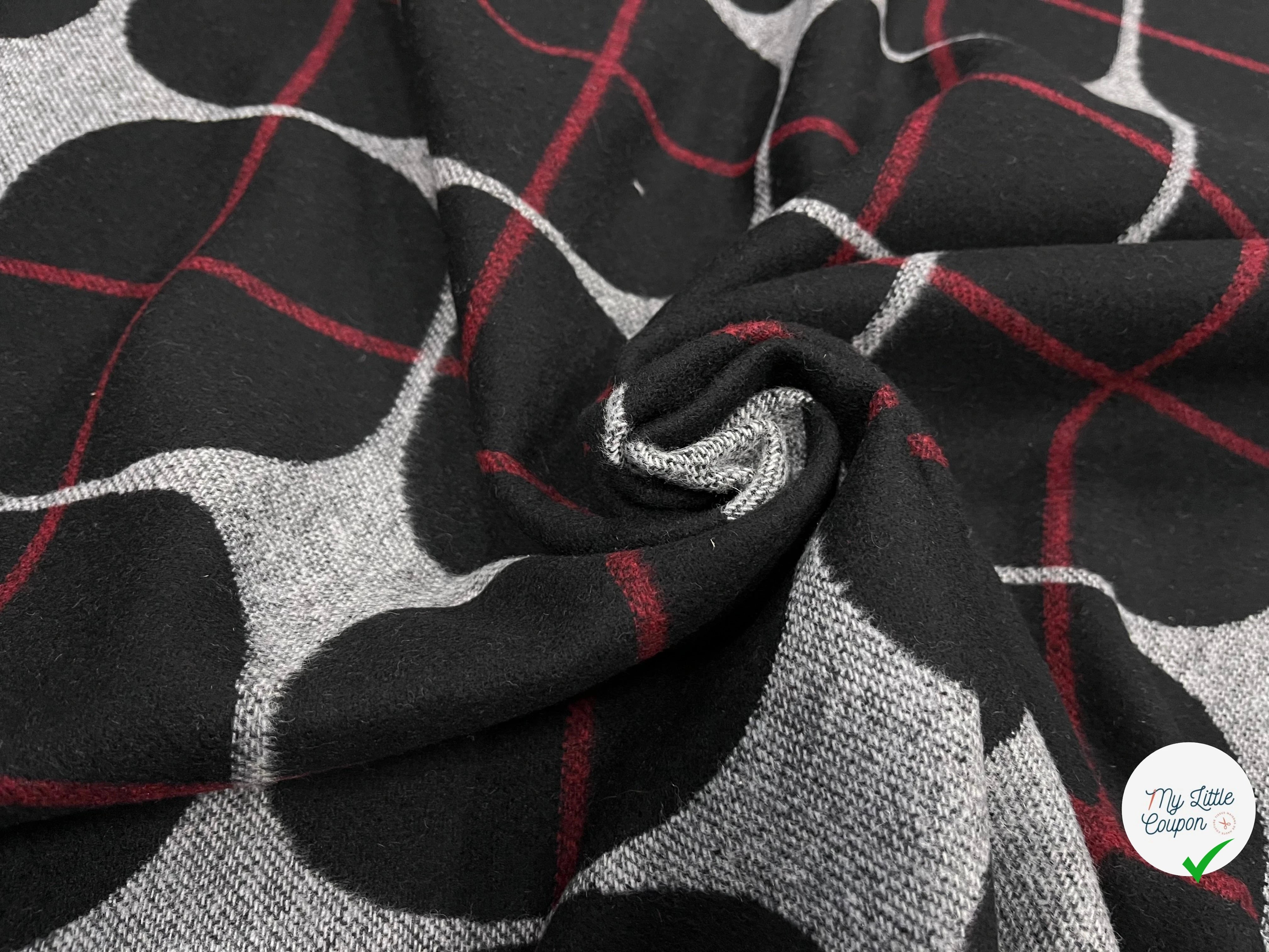 CABAN LAINE CARREAUX GÉOMETRIQUE ROUGE NOIR - My Little Coupon