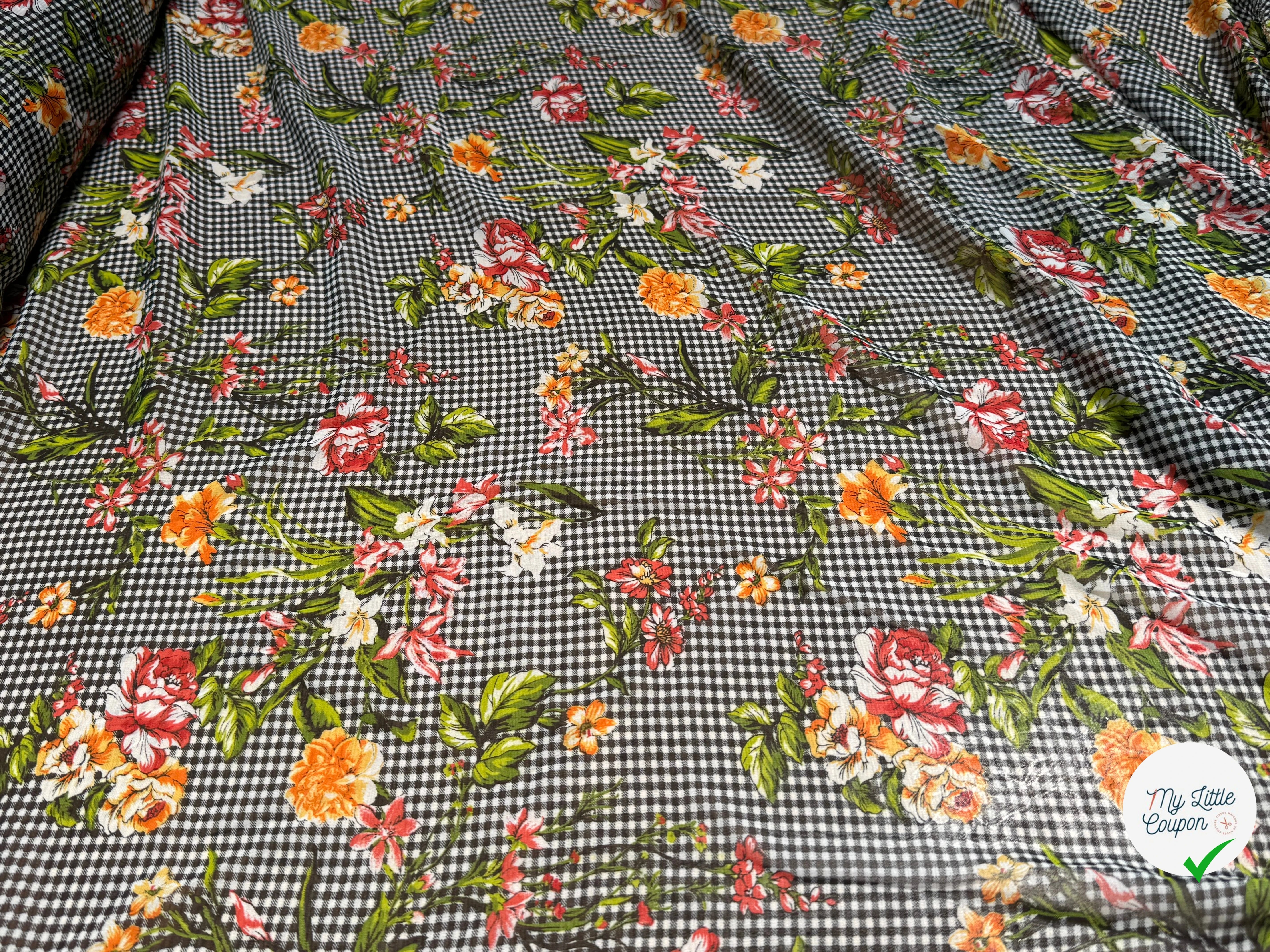 CHIFFON VICHY NOIR FLUIDE GROSSES FLEURS SUPER BEAU - My Little Coupon