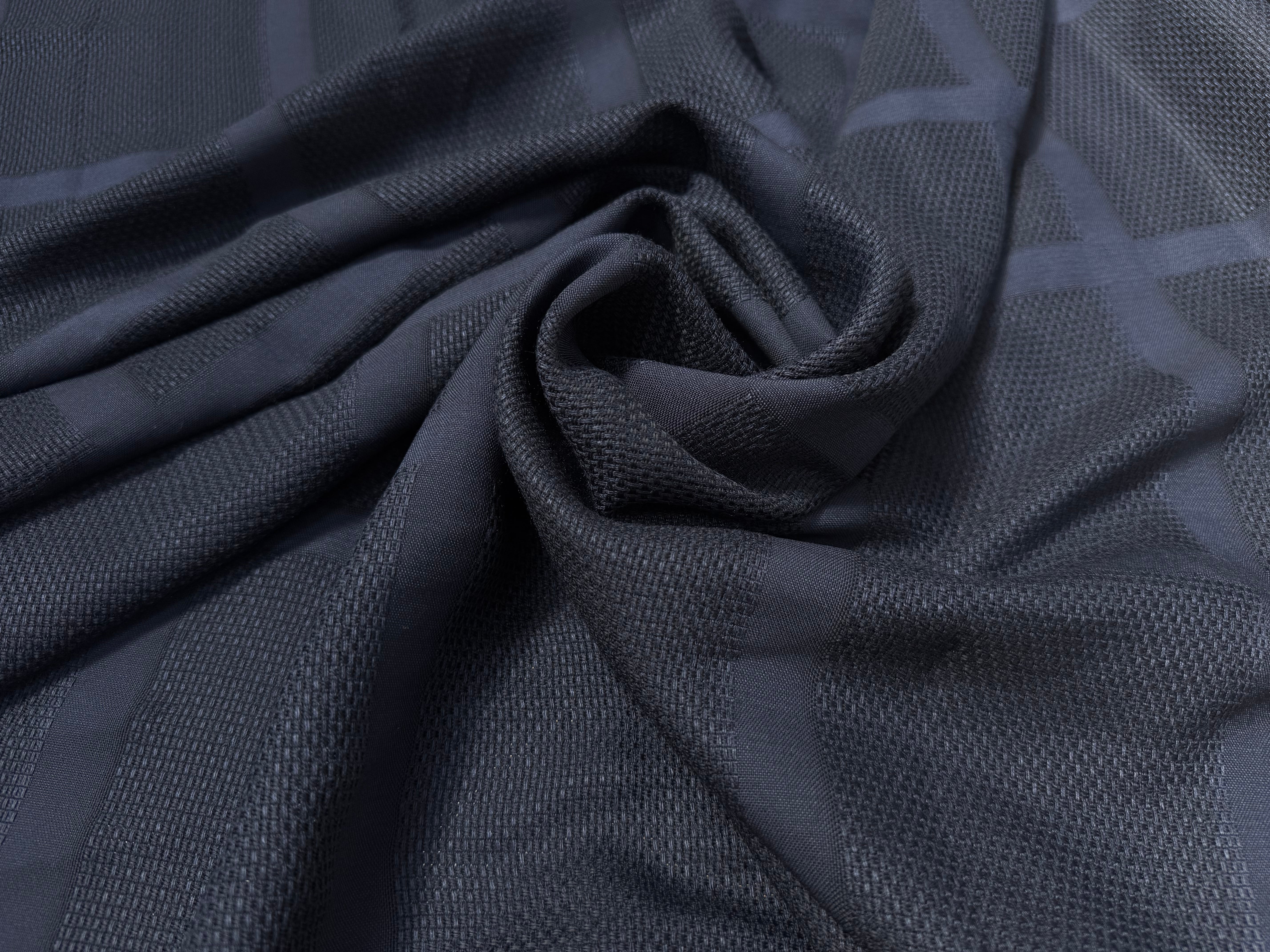 (Chute) COTON ARMURÉ BLEU NAVY MOTIFS CARREAUX TONS SUR TONS - My Little Coupon