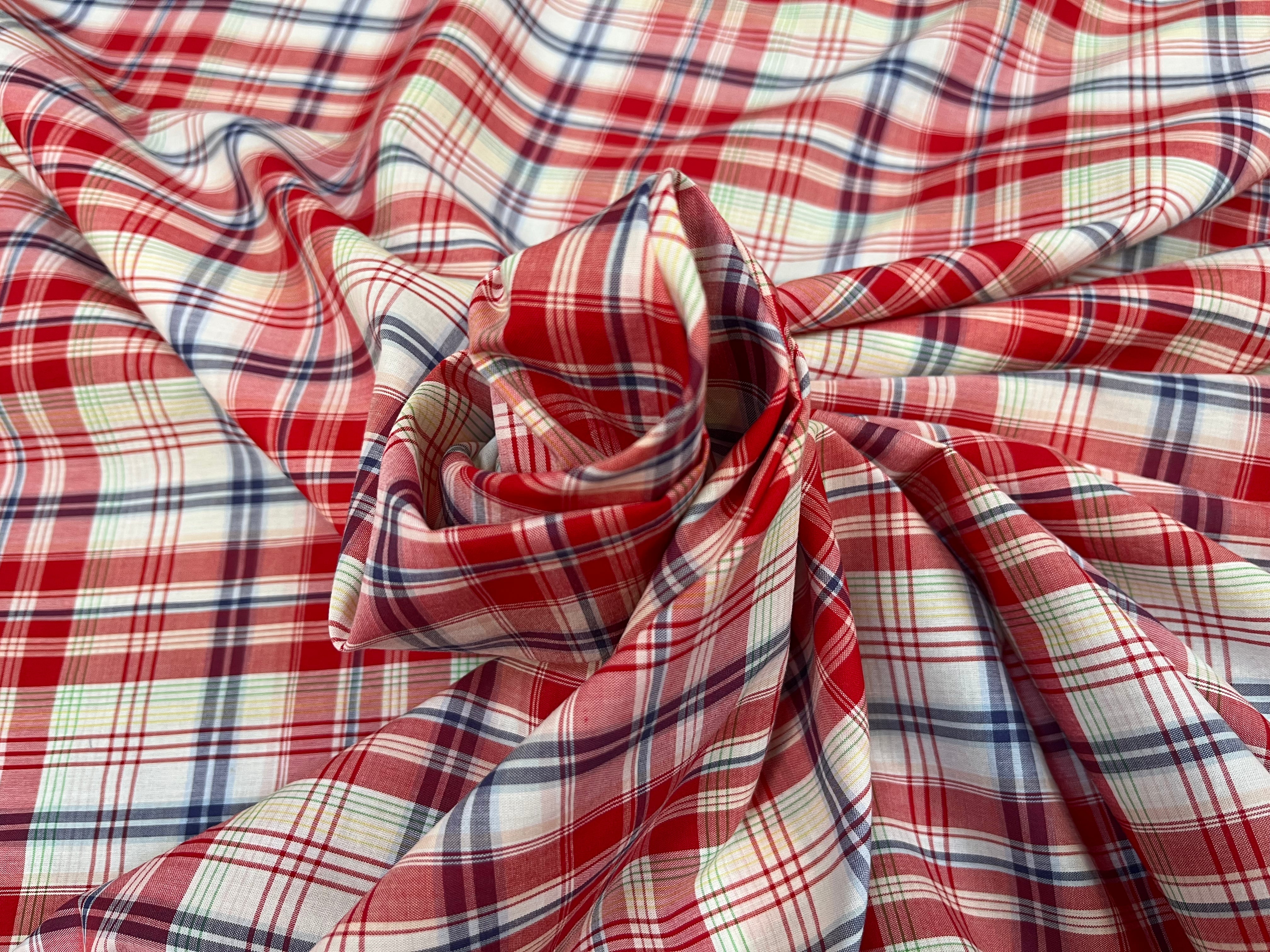 COTON CHEMISE CARREAUX PRINCE DE GALLE ROUGE ET BLEU - My Little Coupon