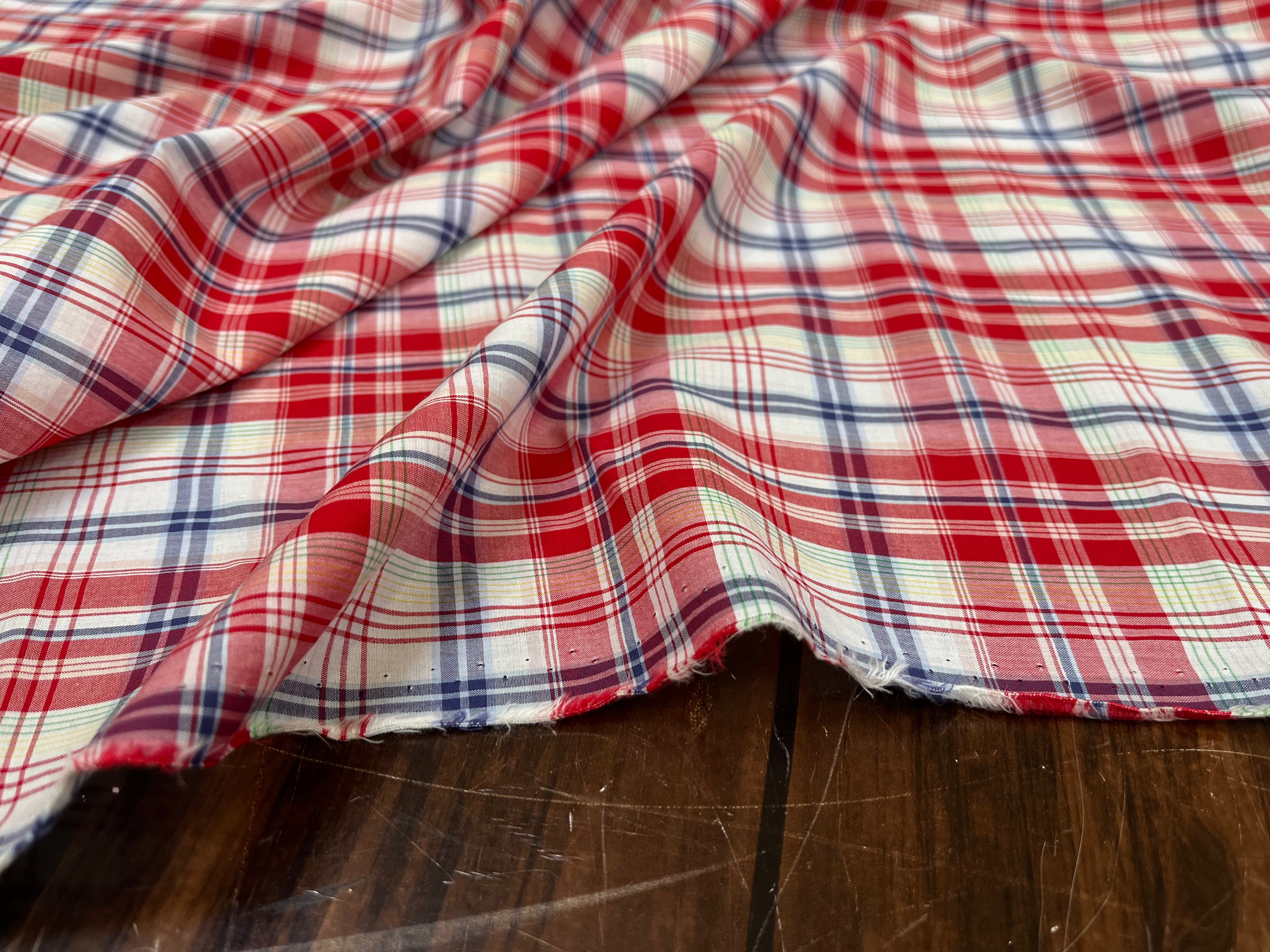 COTON CHEMISE CARREAUX PRINCE DE GALLE ROUGE ET BLEU - My Little Coupon