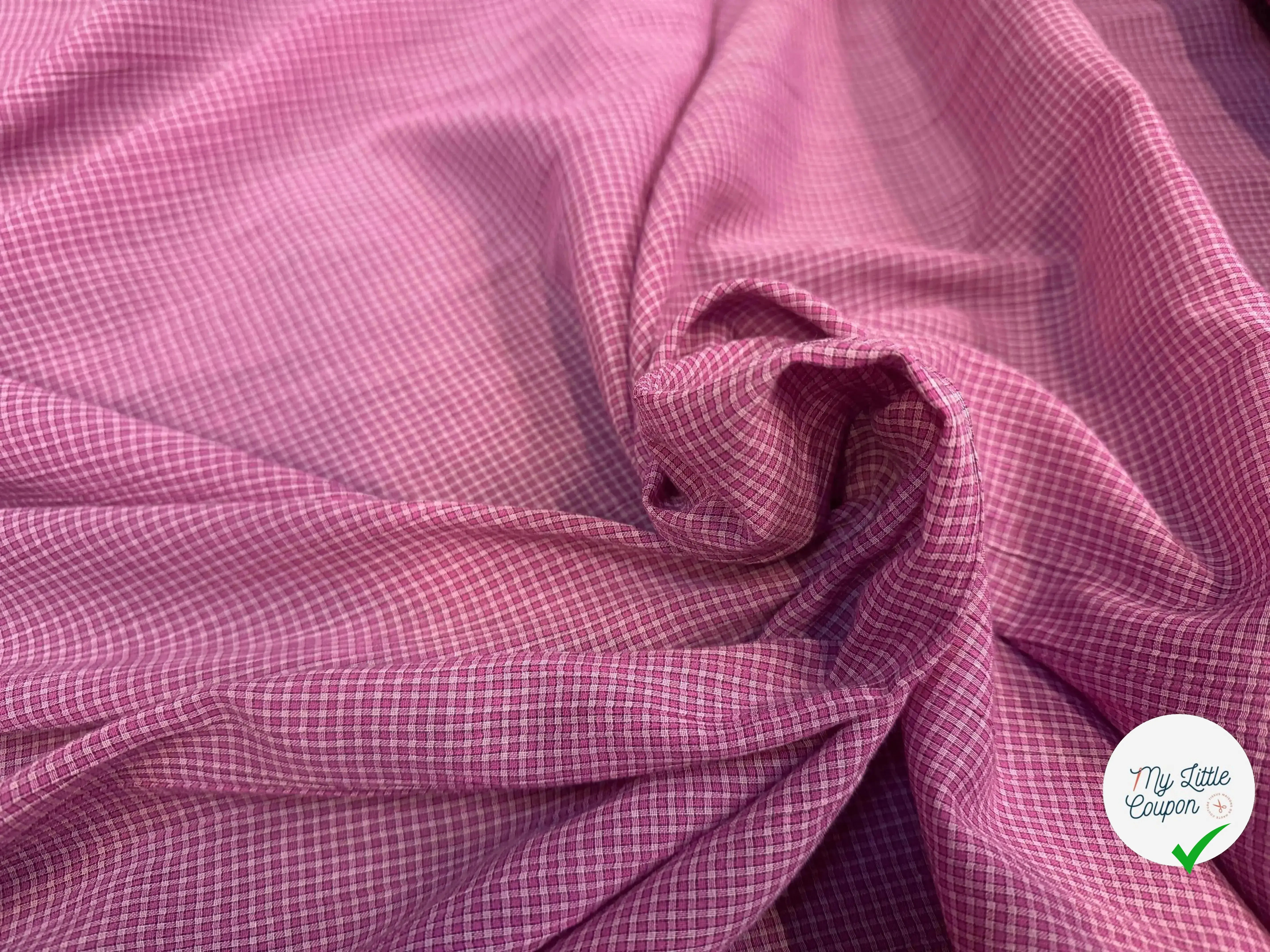 COTON LEGER LEGERMENT GAUFFRE PETIT CARREAUX ROSE - My Little Coupon