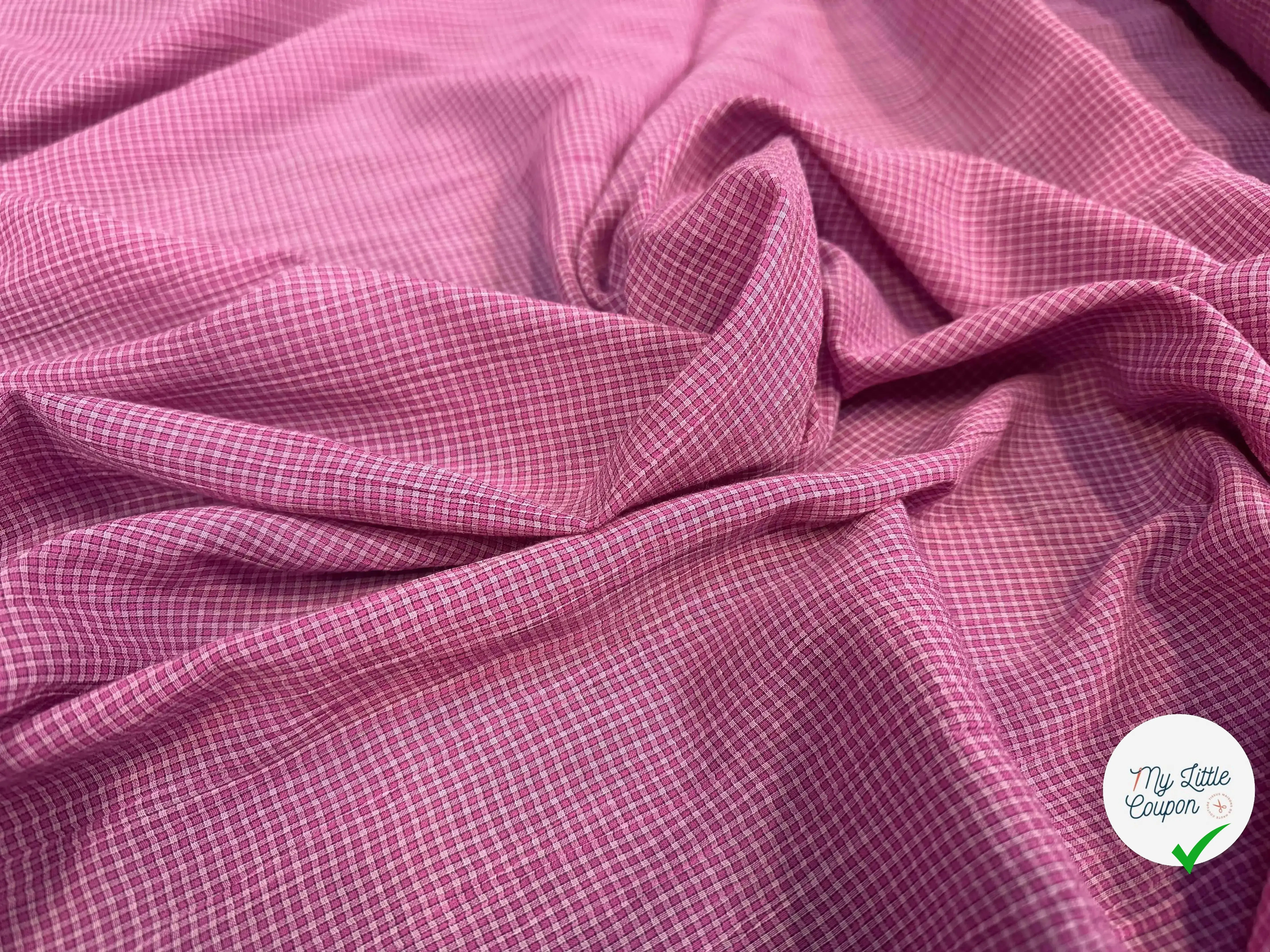 COTON LEGER LEGERMENT GAUFFRE PETIT CARREAUX ROSE - My Little Coupon