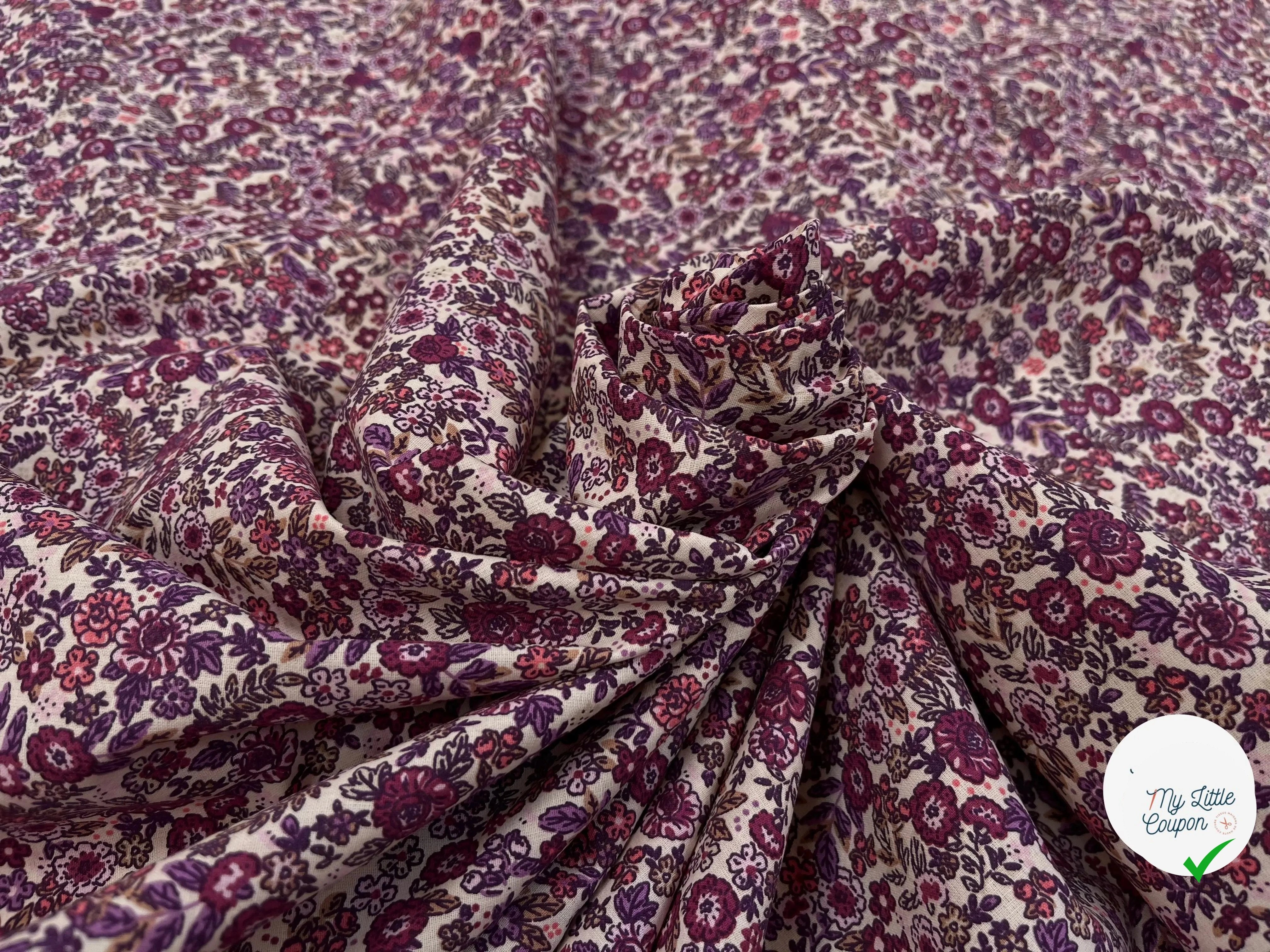 COTONNADE BARBARA ÉCRU ET VIOLET - My Little Coupon