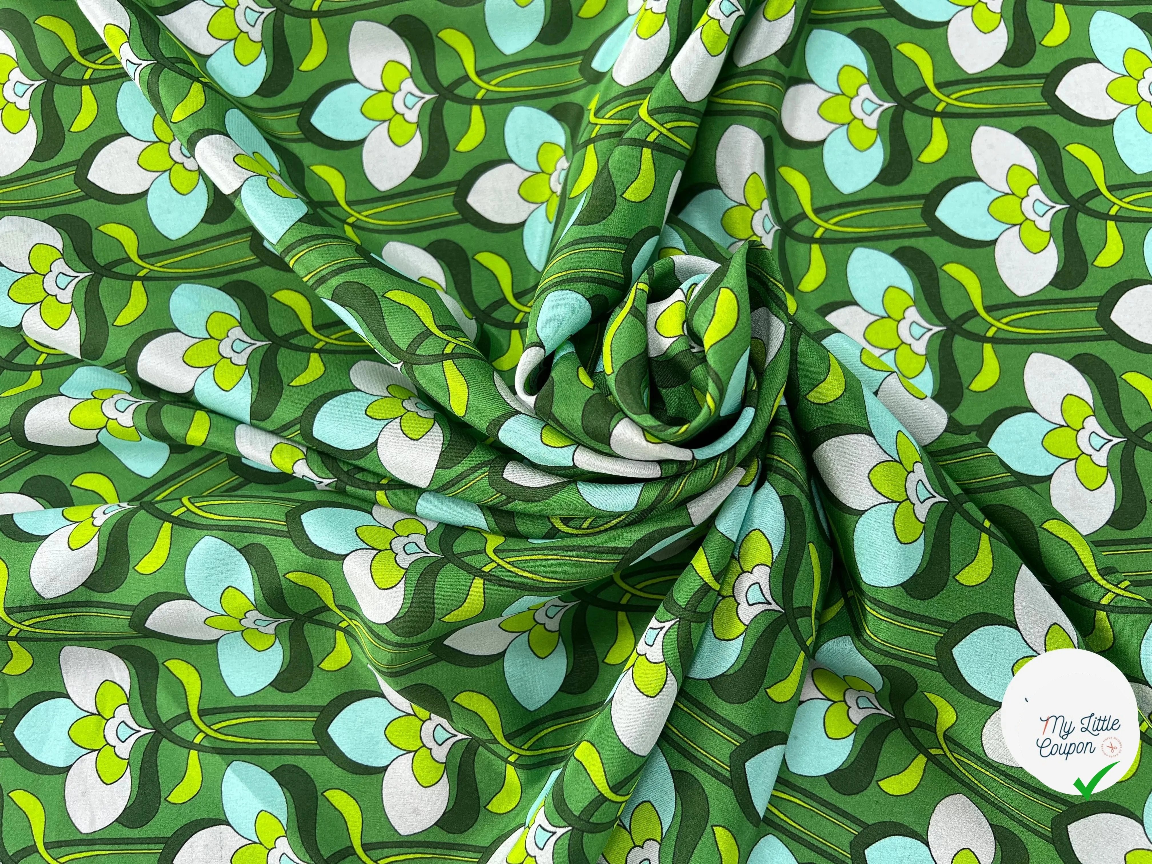 CREPE DE CHINE 100% SOIE FLEURS VERTES - My Little Coupon