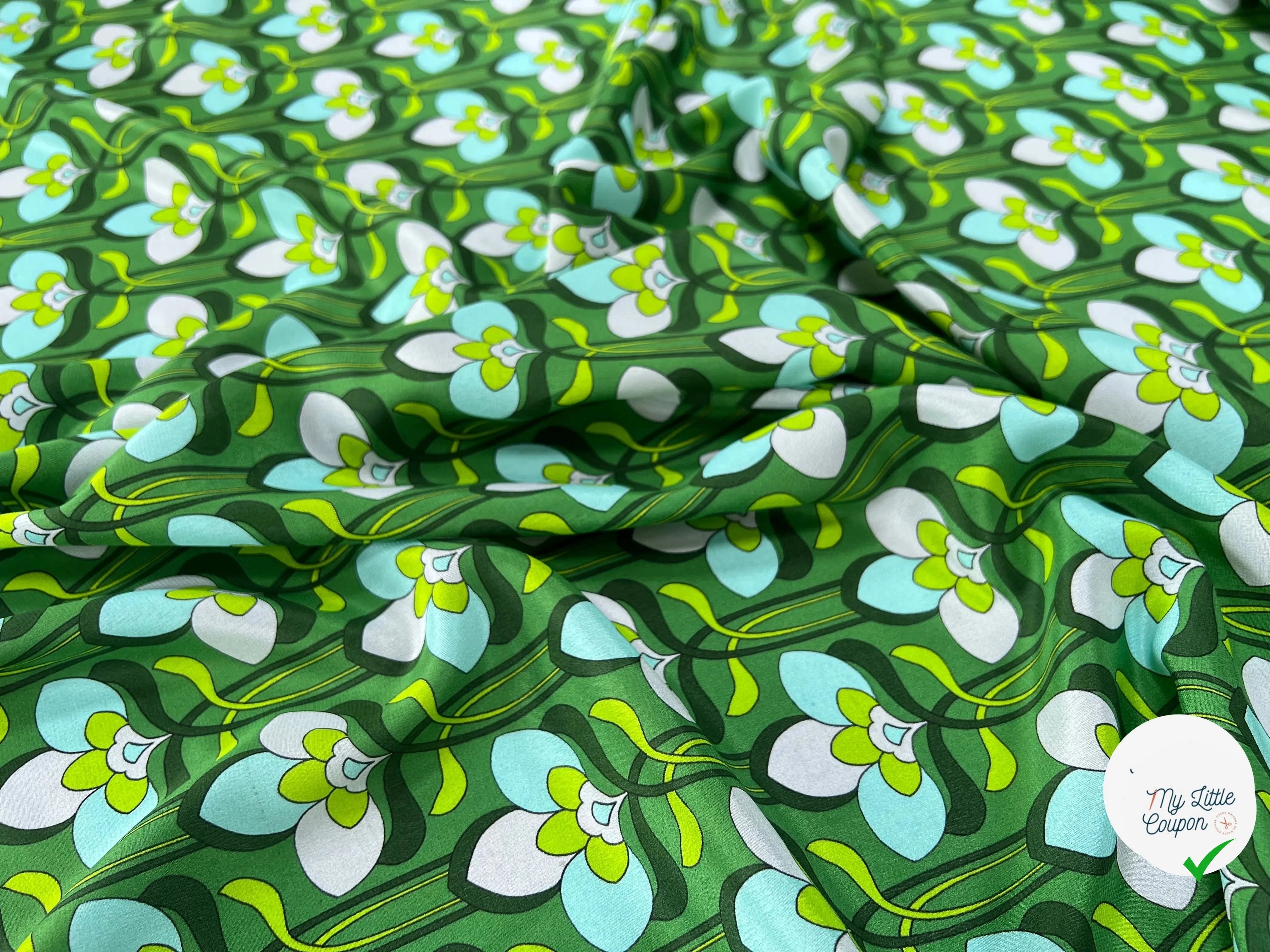 CREPE DE CHINE 100% SOIE FLEURS VERTES - My Little Coupon