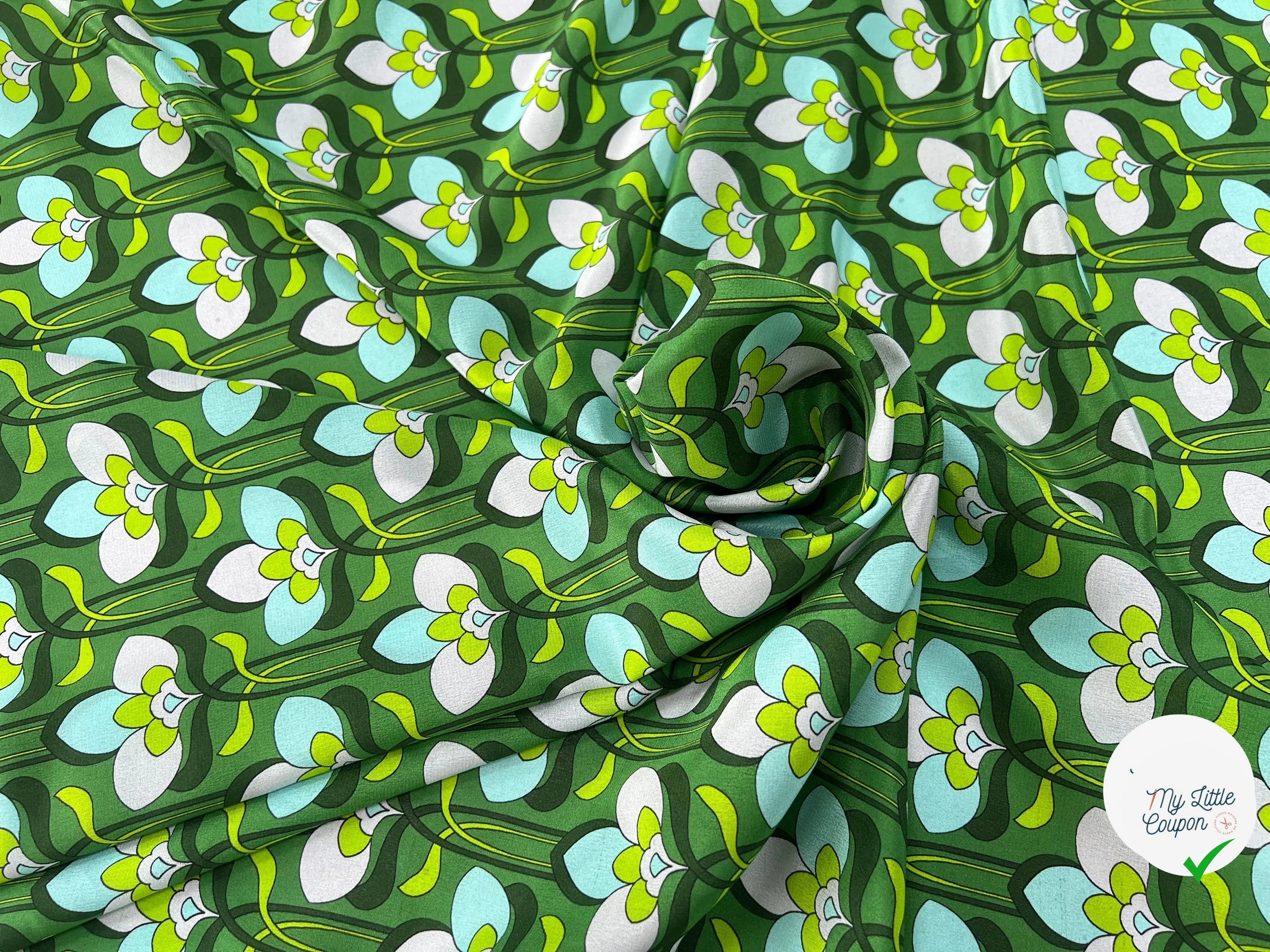 CREPE DE CHINE 100% SOIE FLEURS VERTES - My Little Coupon