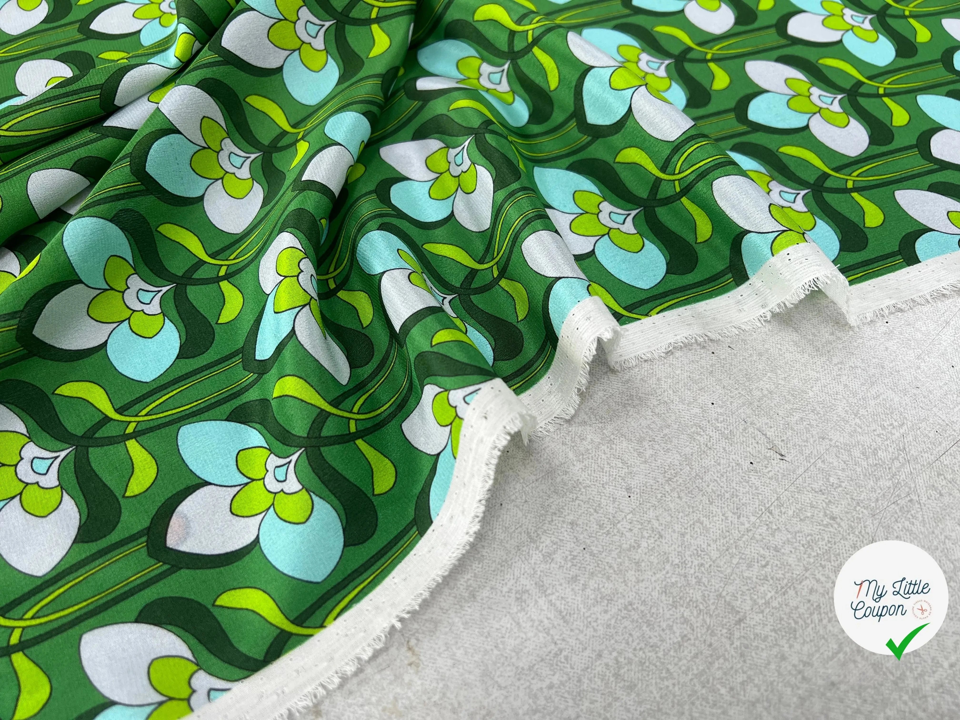 CREPE DE CHINE 100% SOIE FLEURS VERTES - My Little Coupon