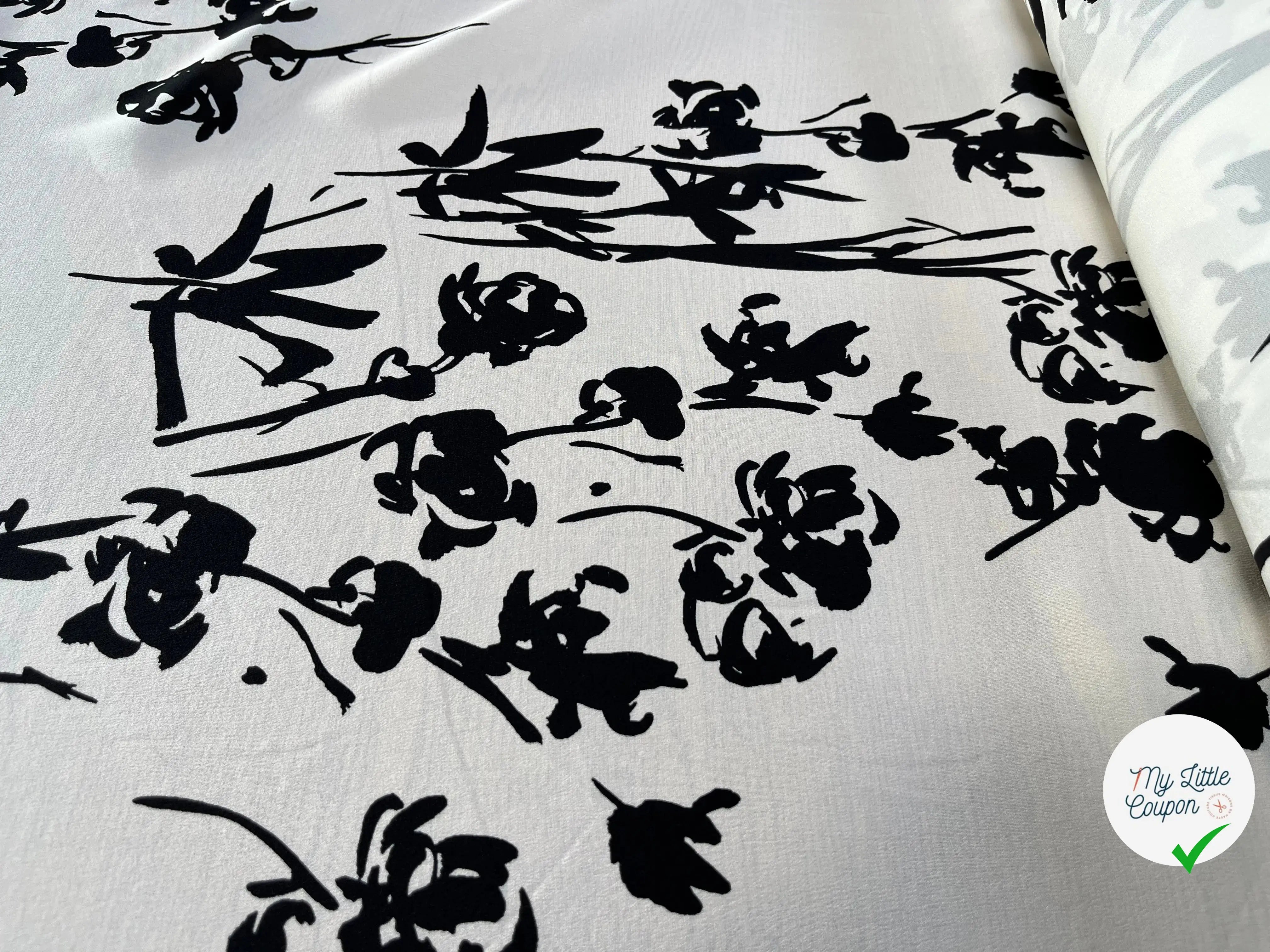 CREPE DE CHINE 100% SOIE JAPONISANT NOIR & BLANC - My Little Coupon