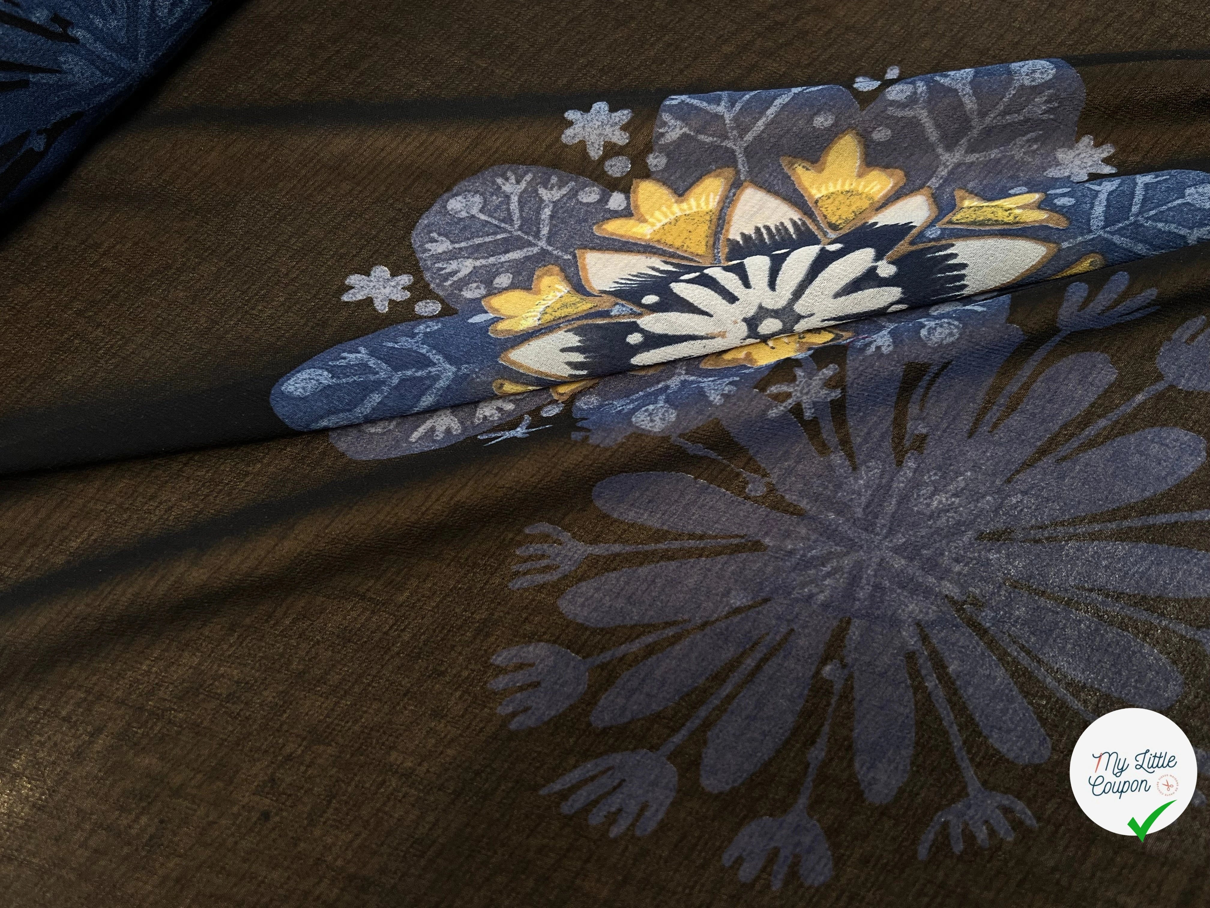 (Chute) CRÈPE FLUIDE FOND NOIR IMPRIMÉ FLEURS POLYESTER - My Little Coupon