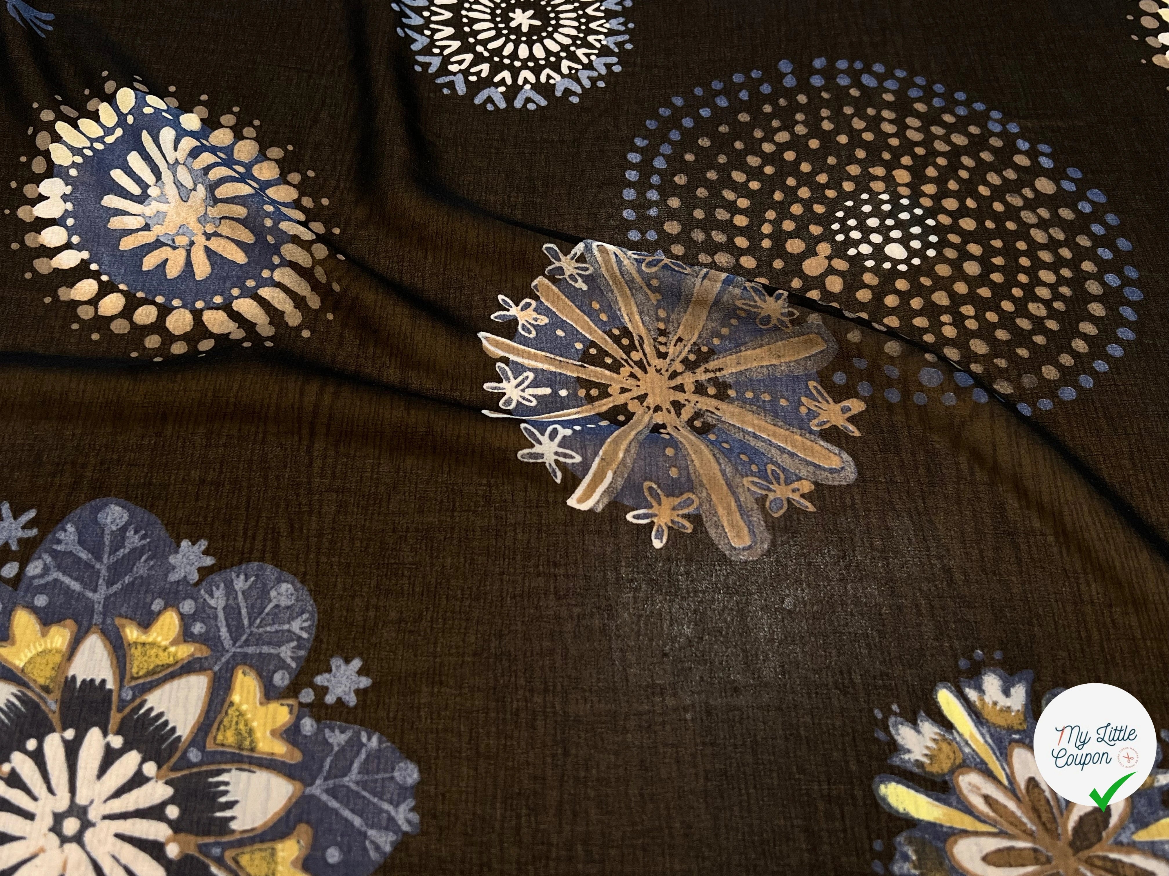 (Chute) CRÈPE FLUIDE FOND NOIR IMPRIMÉ FLEURS POLYESTER - My Little Coupon