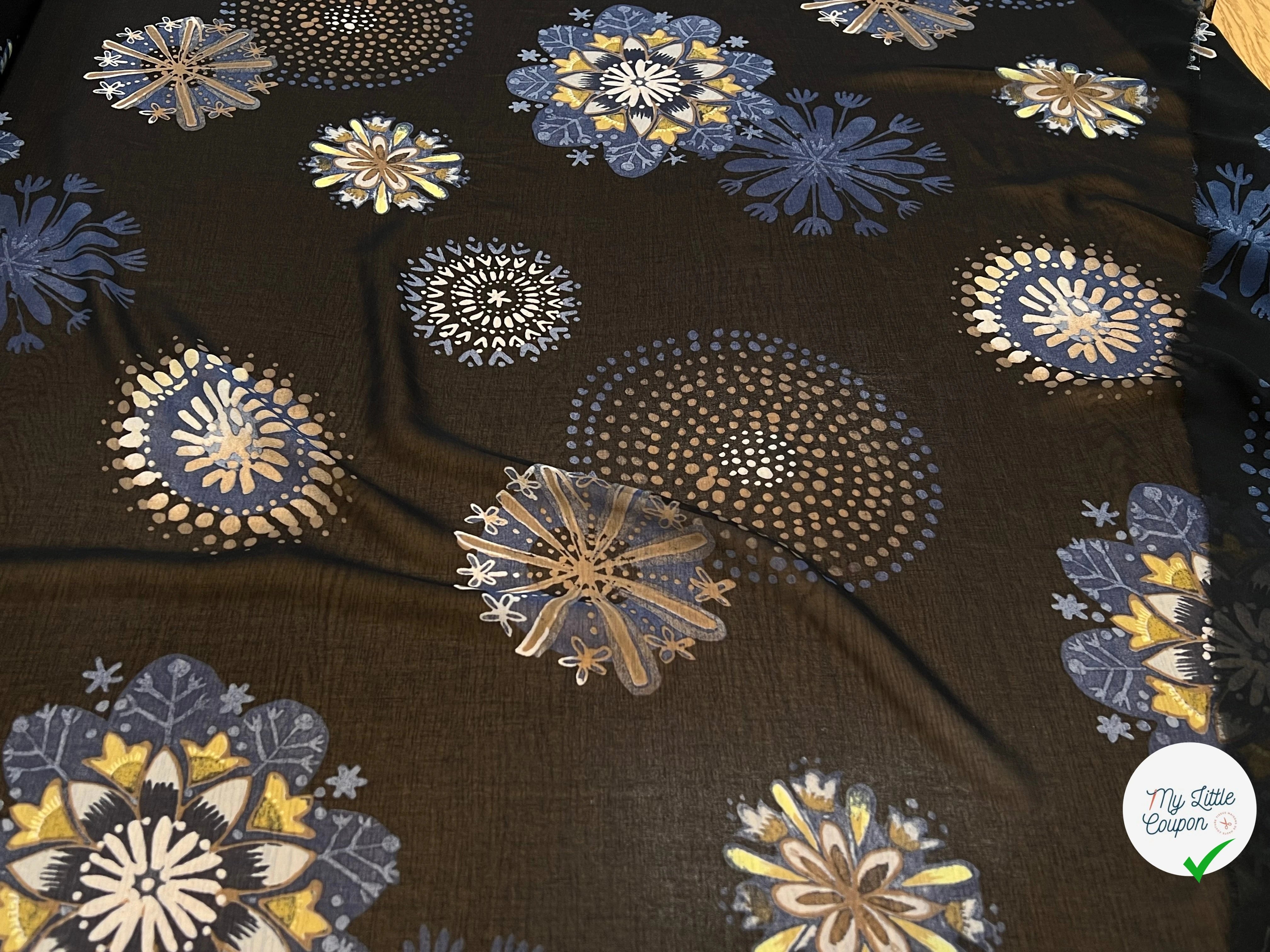 (Chute) CRÈPE FLUIDE FOND NOIR IMPRIMÉ FLEURS POLYESTER - My Little Coupon