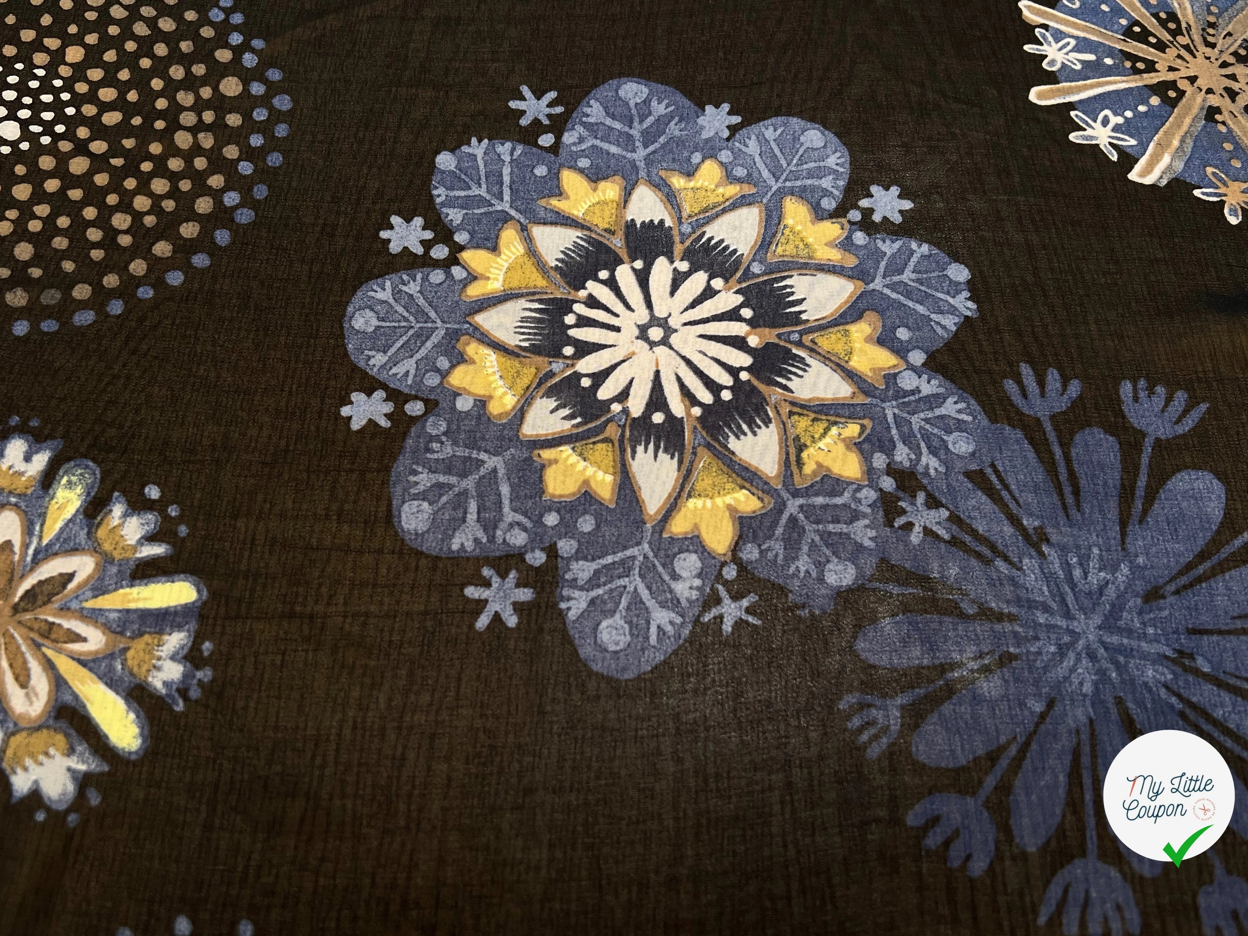 (Chute) CRÈPE FLUIDE FOND NOIR IMPRIMÉ FLEURS POLYESTER - My Little Coupon