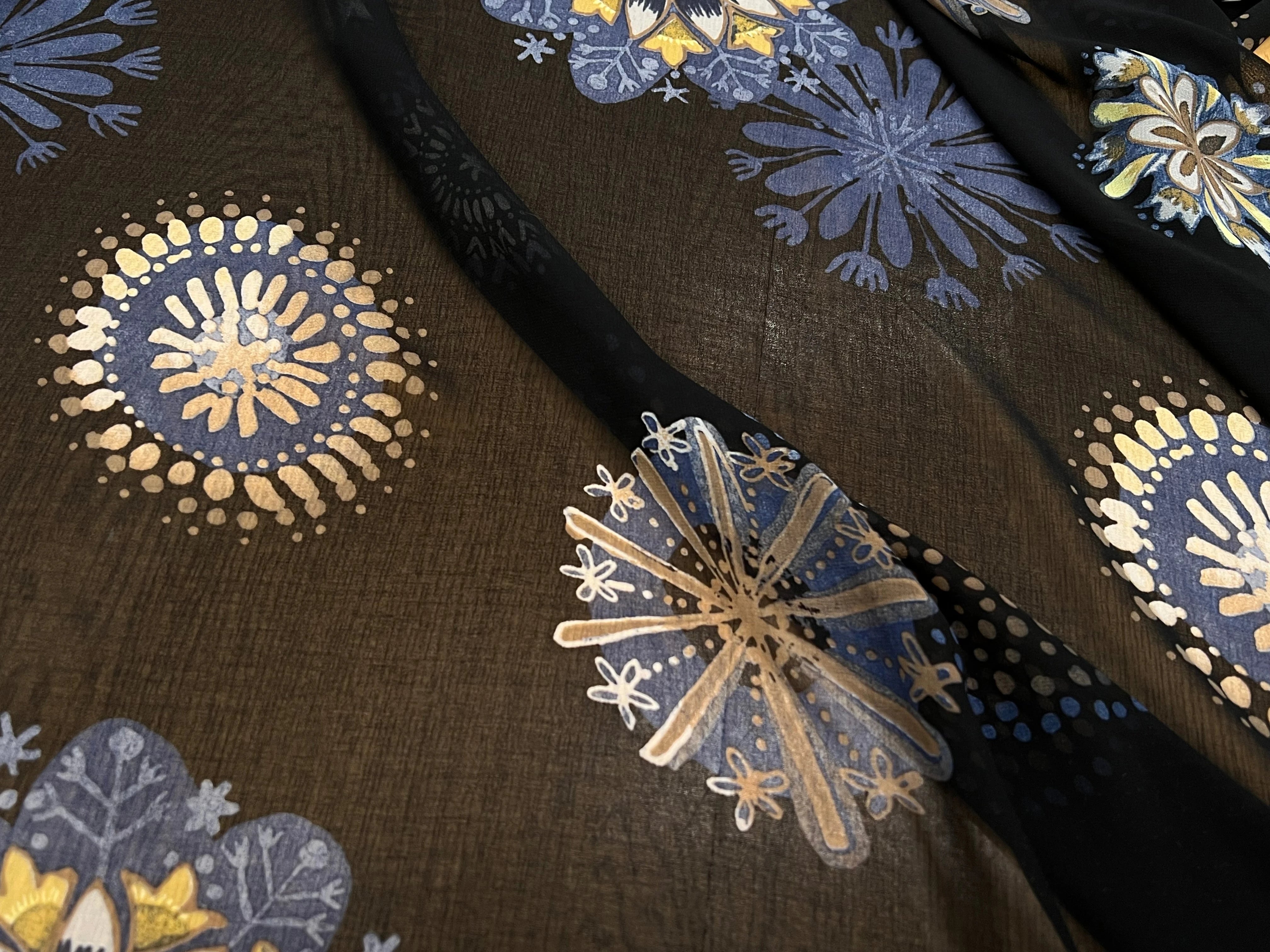 (Chute) CRÈPE FLUIDE FOND NOIR IMPRIMÉ FLEURS POLYESTER - My Little Coupon