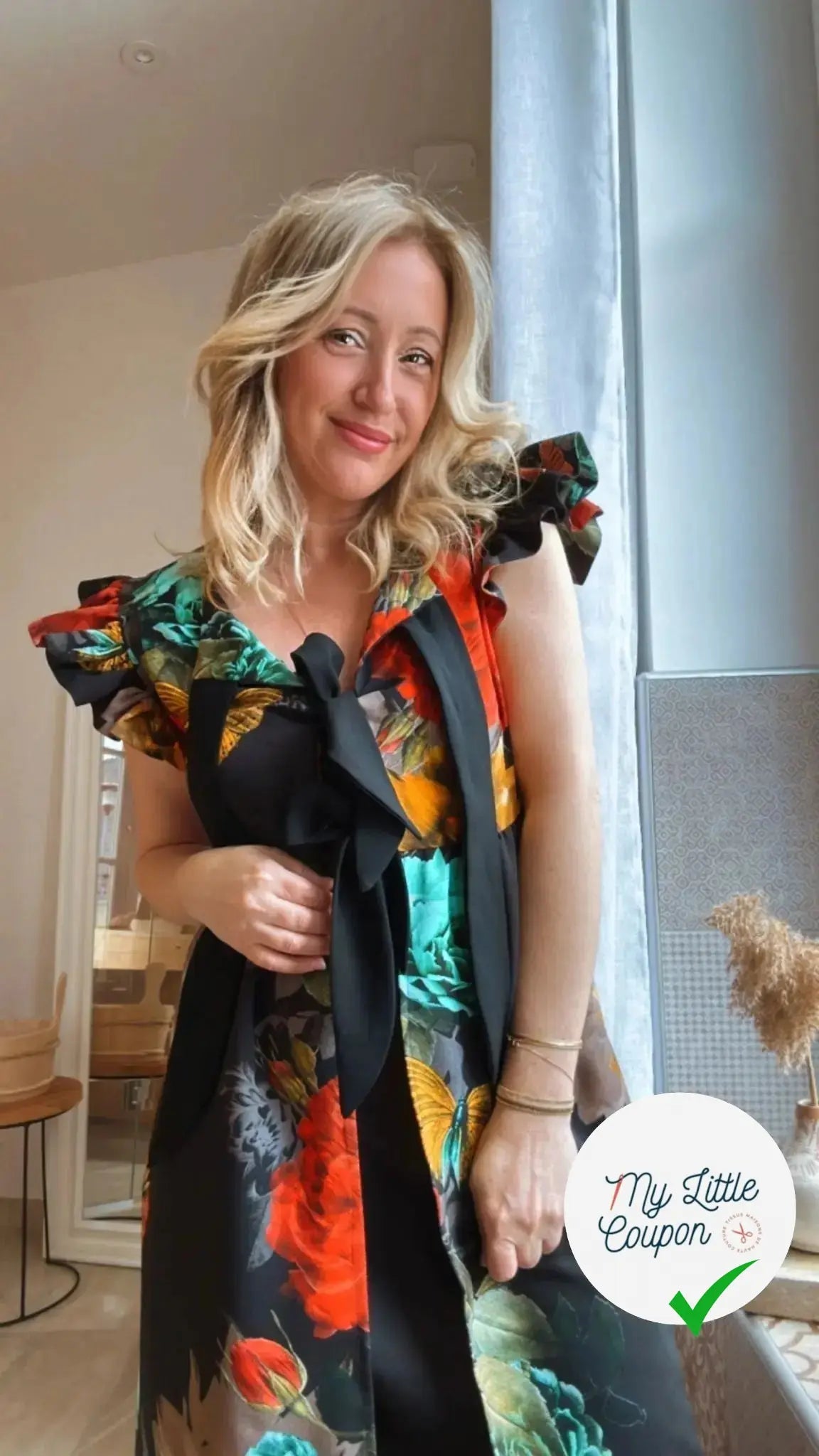 CREPE GAUFFRÉ NOIR PAPILLONS & FLEURS MLC INTERN