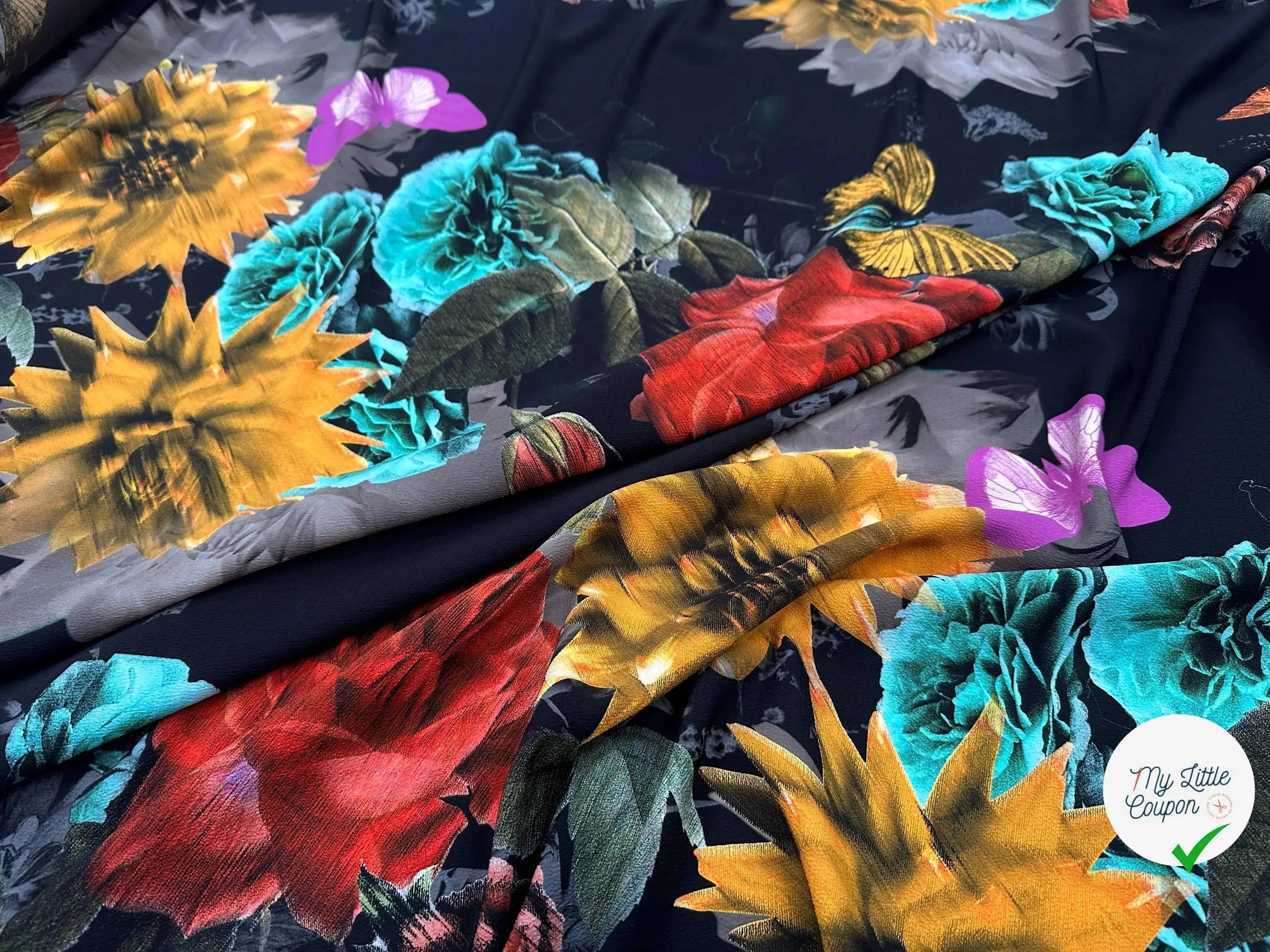 CREPE GAUFFRÉ NOIR PAPILLONS & FLEURS MLC INTERN