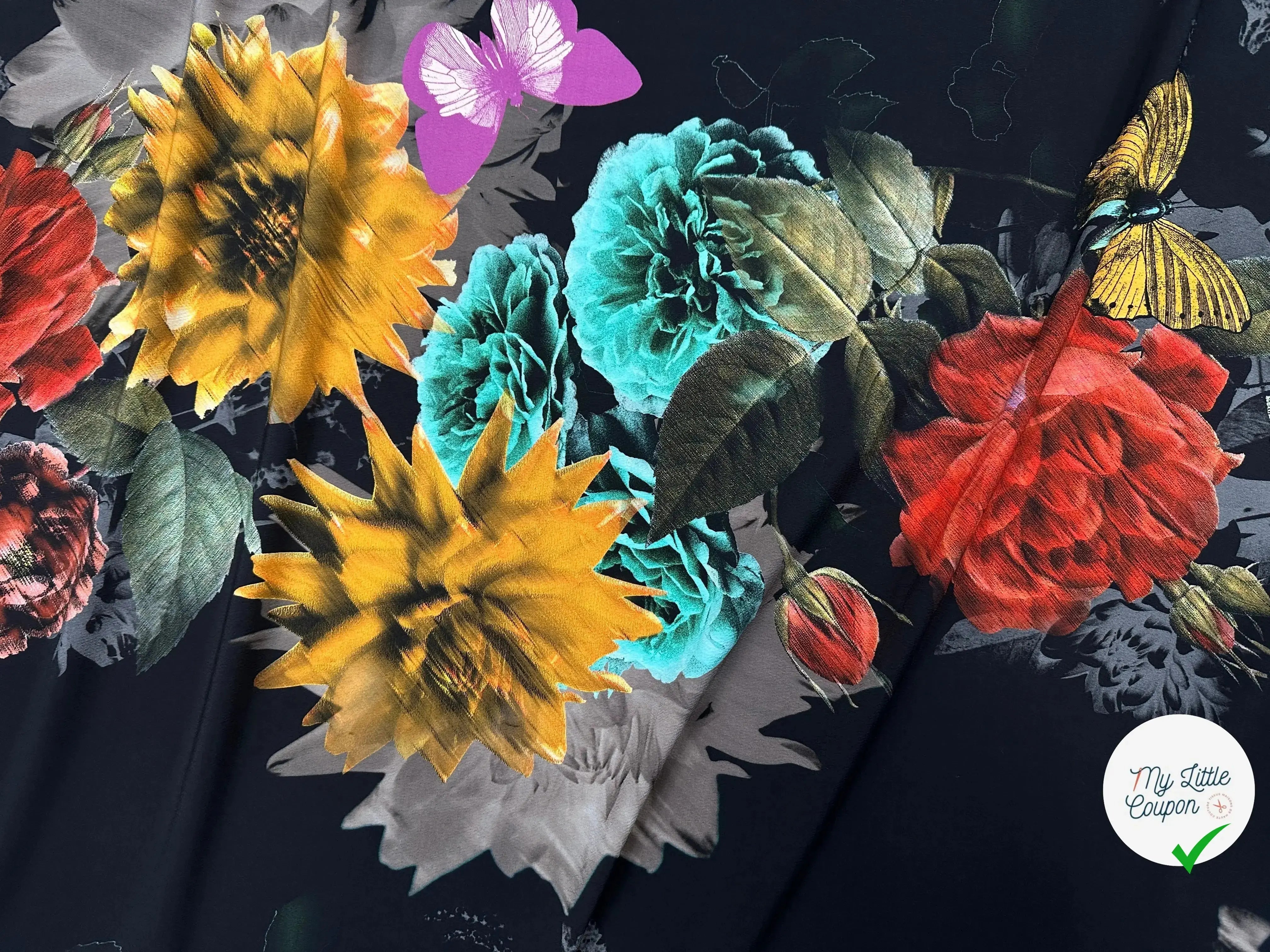 CREPE GAUFFRÉ NOIR PAPILLONS & FLEURS MLC INTERN