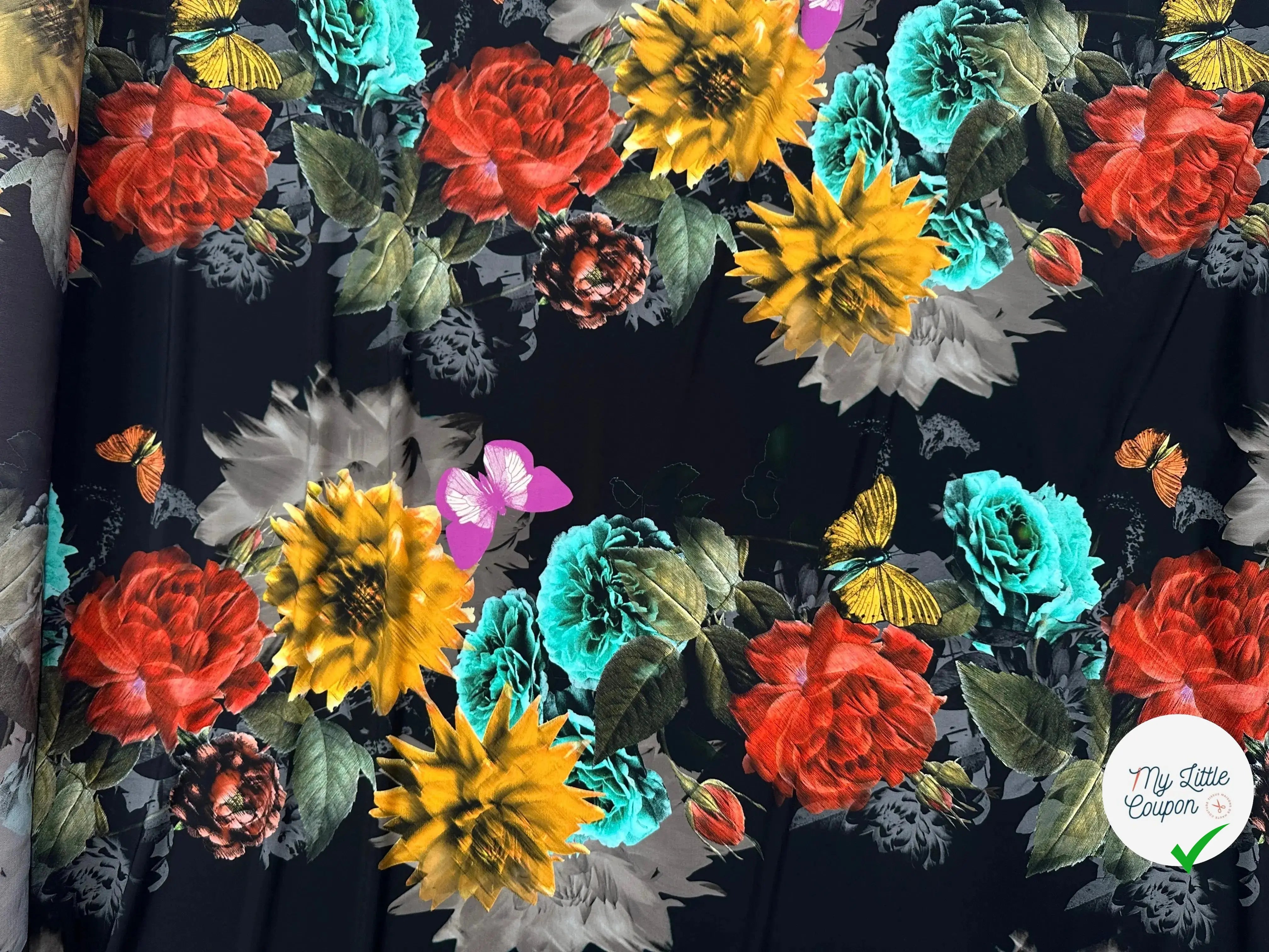 CREPE GAUFFRÉ NOIR PAPILLONS & FLEURS MLC INTERN