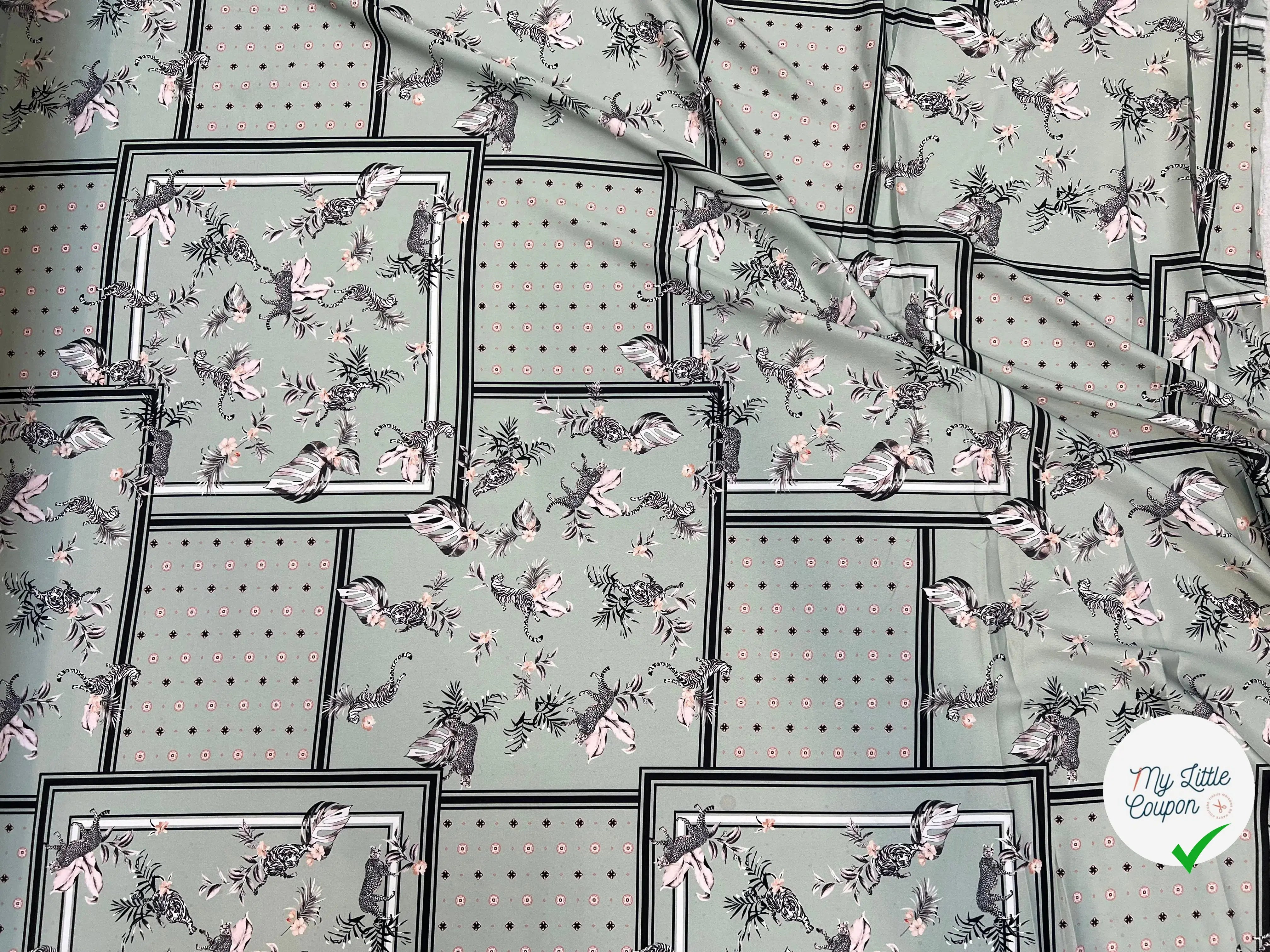 CREPE LEGEREMENT SATINÉ CARRELLI E FOGLIE D'AUTUNNO SAVAGE MSO