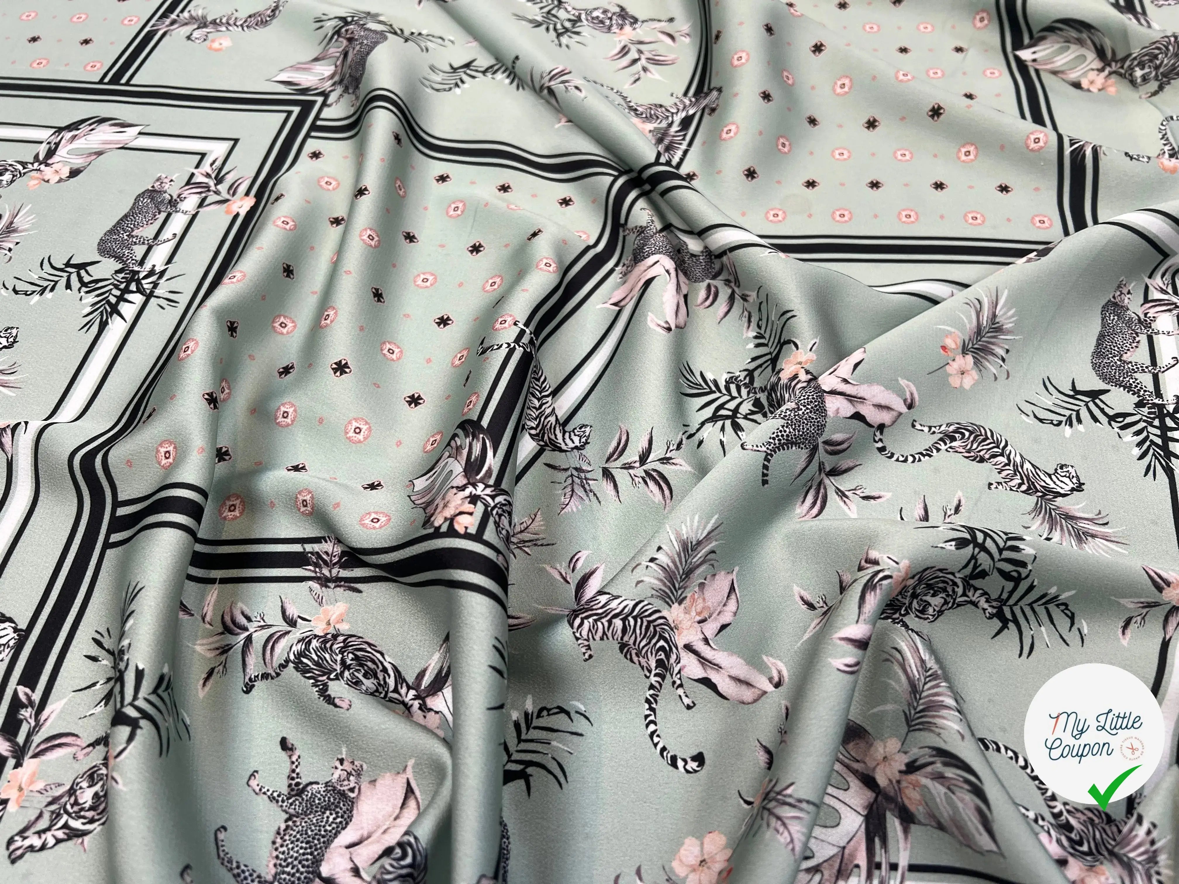 CREPE LEGEREMENT SATINÉ CARRELLI E FOGLIE D'AUTUNNO SAVAGE MSO