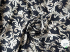CRÊPE LEGEREMENT SATINÉ FLEURS BAROQUE SUR FOND NOIR - My Little Coupon
