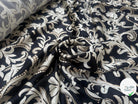 CRÊPE LEGEREMENT SATINÉ FLEURS BAROQUE SUR FOND NOIR - My Little Coupon