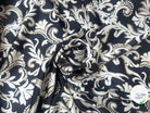 CRÊPE LEGEREMENT SATINÉ FLEURS BAROQUE SUR FOND NOIR - My Little Coupon